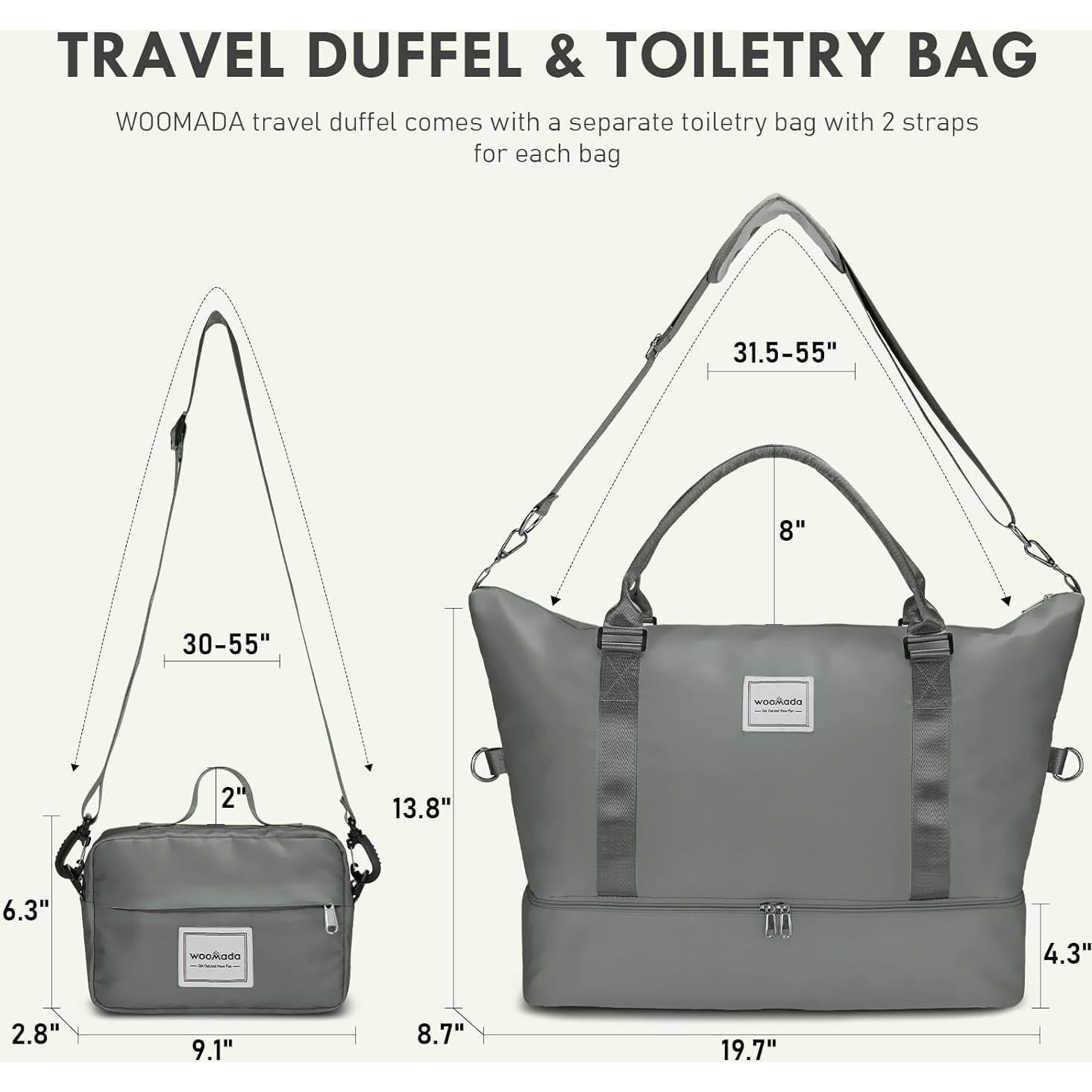 Bolsa de Fin de Semana WOOMADA Verde Militar con Compartimento para Zapatos