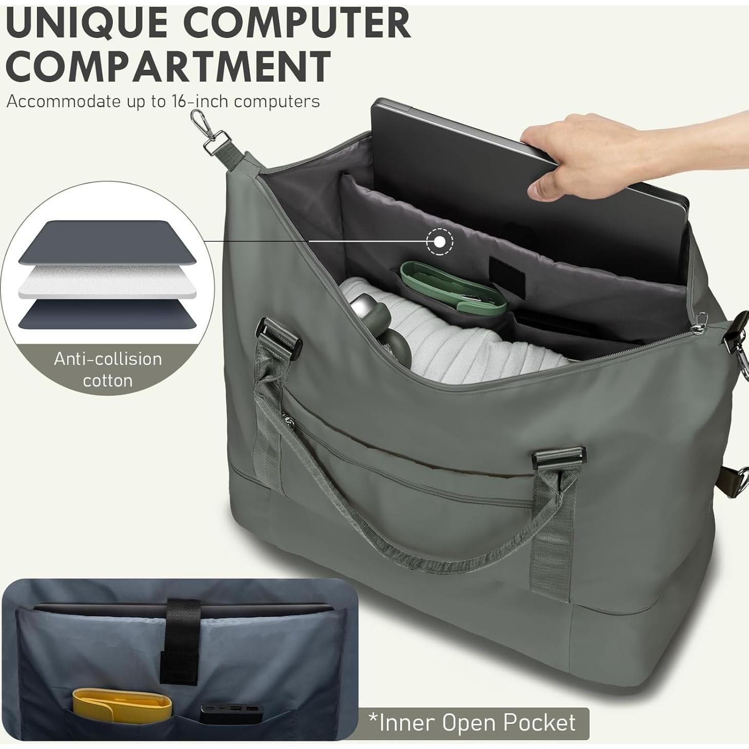 Bolsa de Fin de Semana WOOMADA Verde Militar con Compartimento para Zapatos