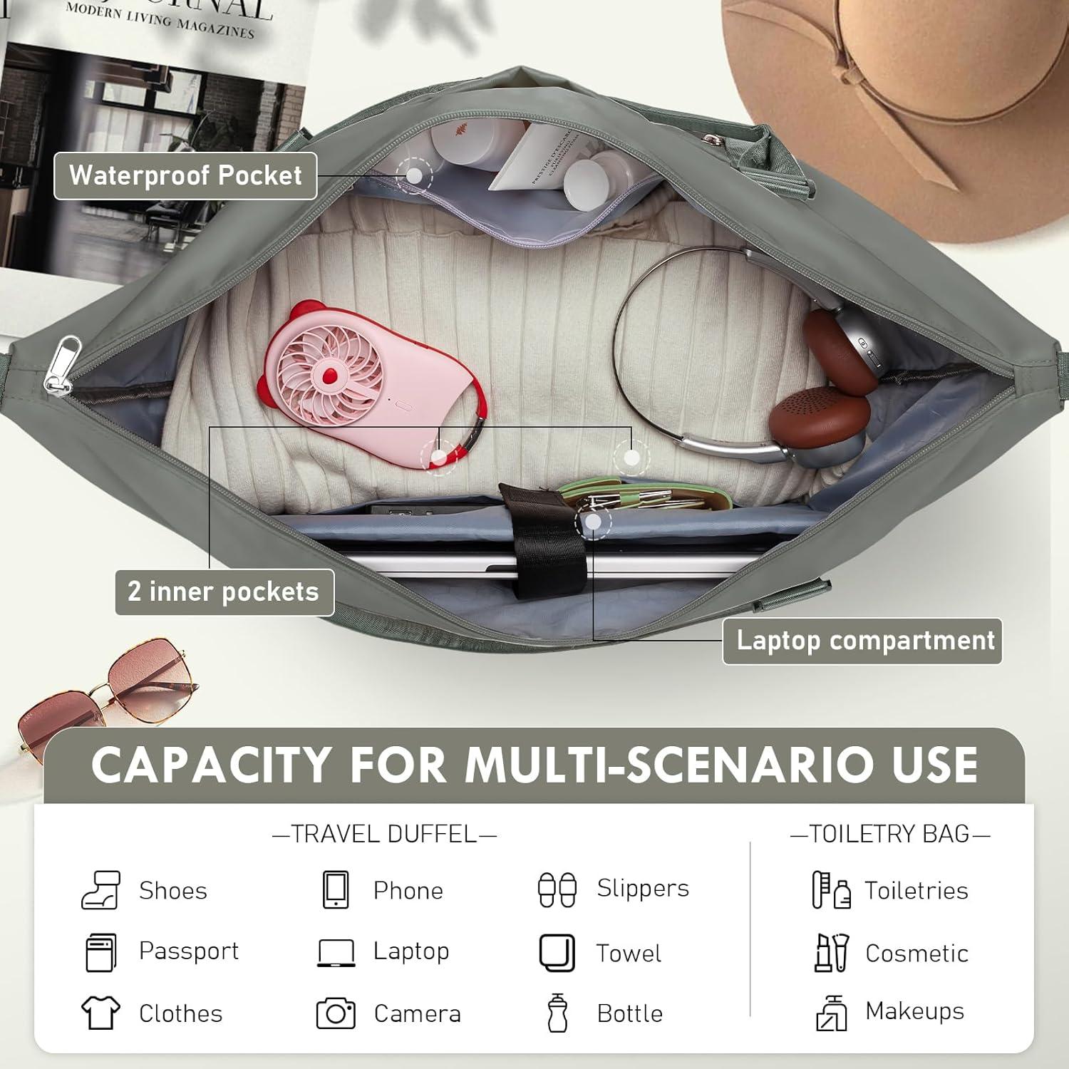 Bolsa de Fin de Semana WOOMADA Verde Militar con Compartimento para Zapatos