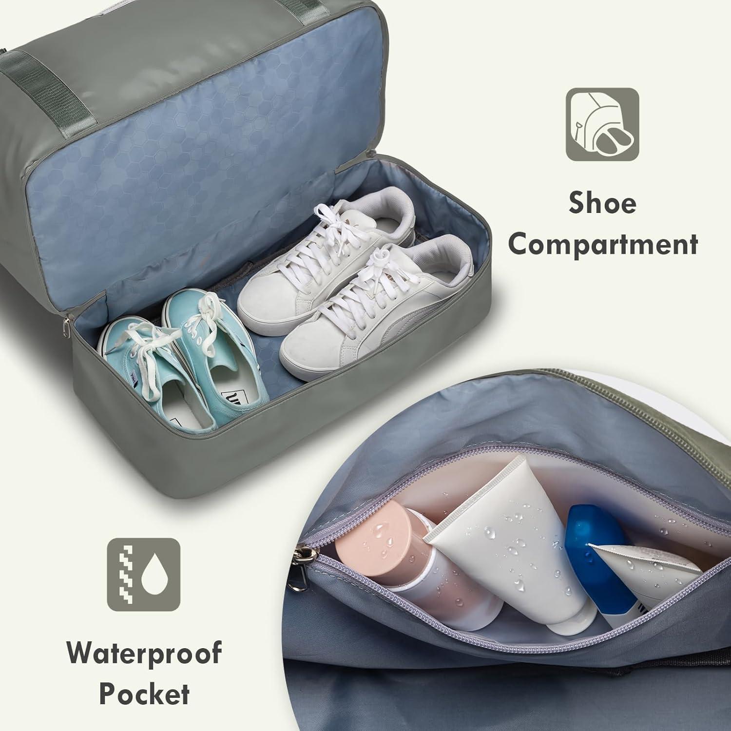 Bolsa de Fin de Semana WOOMADA Verde Militar con Compartimento para Zapatos