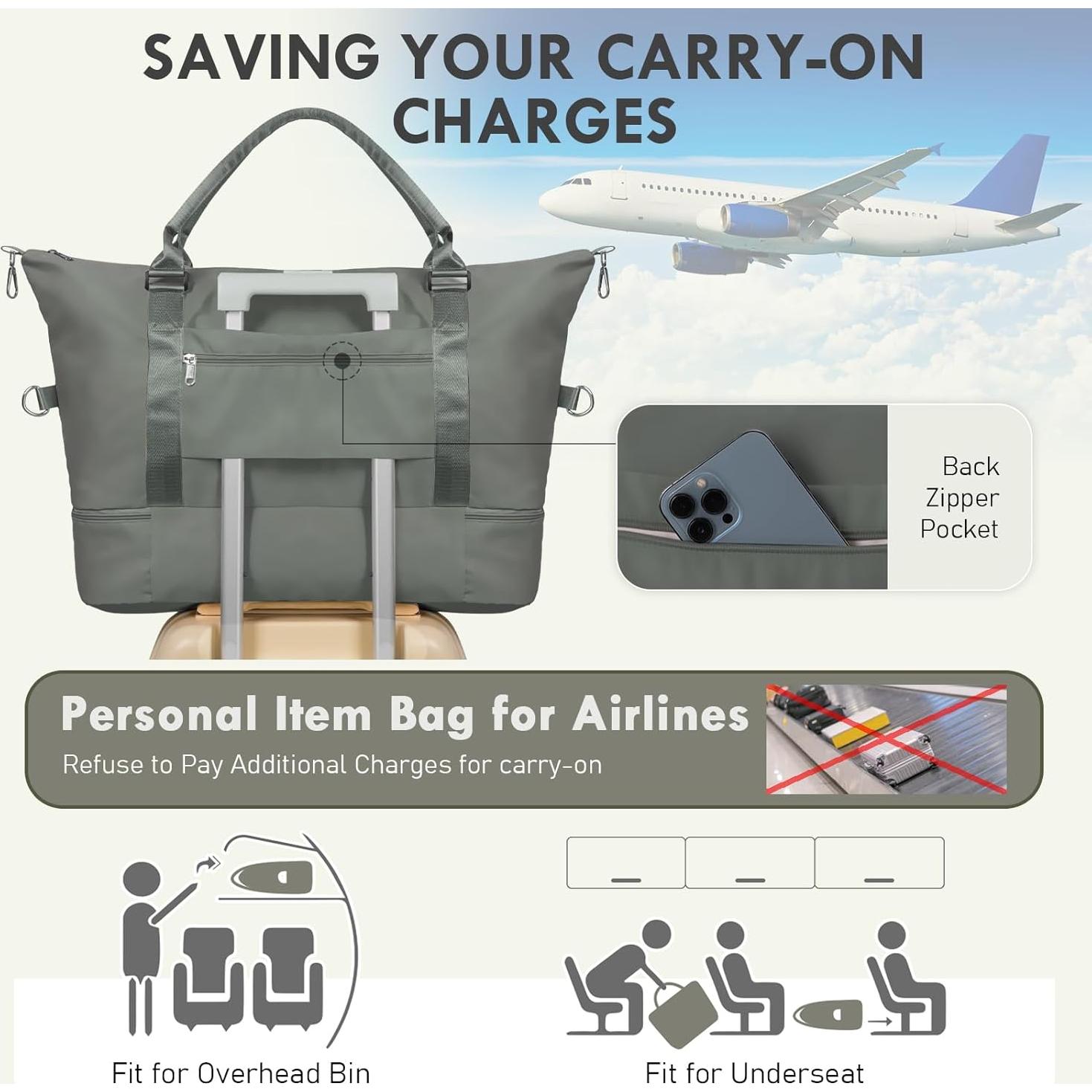 Bolsa de Fin de Semana WOOMADA Verde Militar con Compartimento para Zapatos