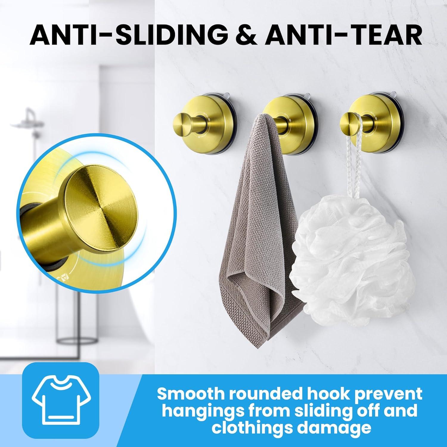 Ganchos de Ducha con Ventosa JOMOLA Acero Inoxidable Oro 2PCS