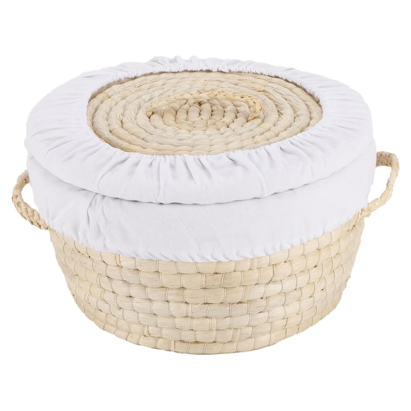 Cesta Redonda para Pan YAHUAN de Paja de Maíz con Tapa