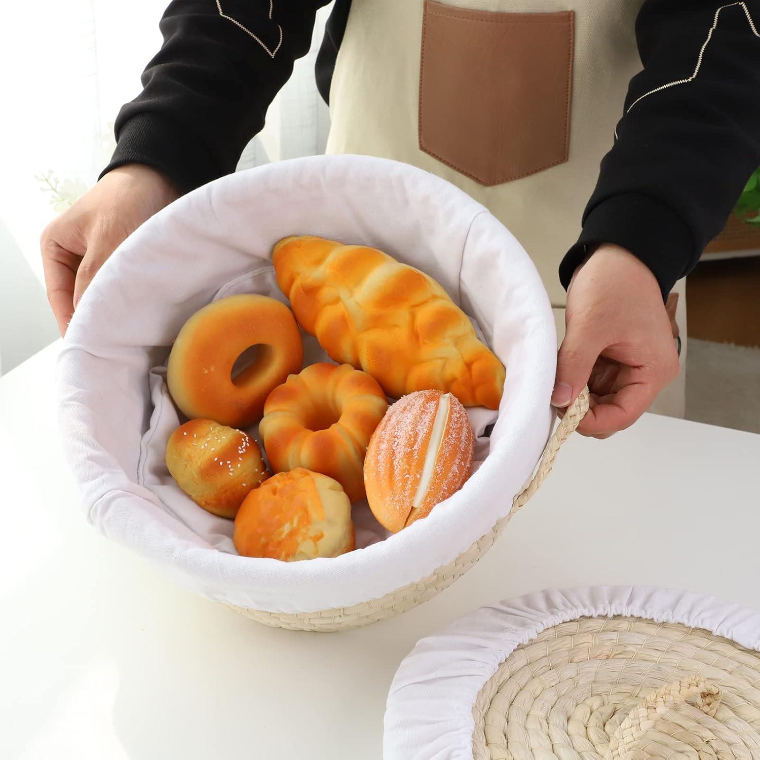 Cesta Redonda para Pan YAHUAN de Paja de Maíz con Tapa