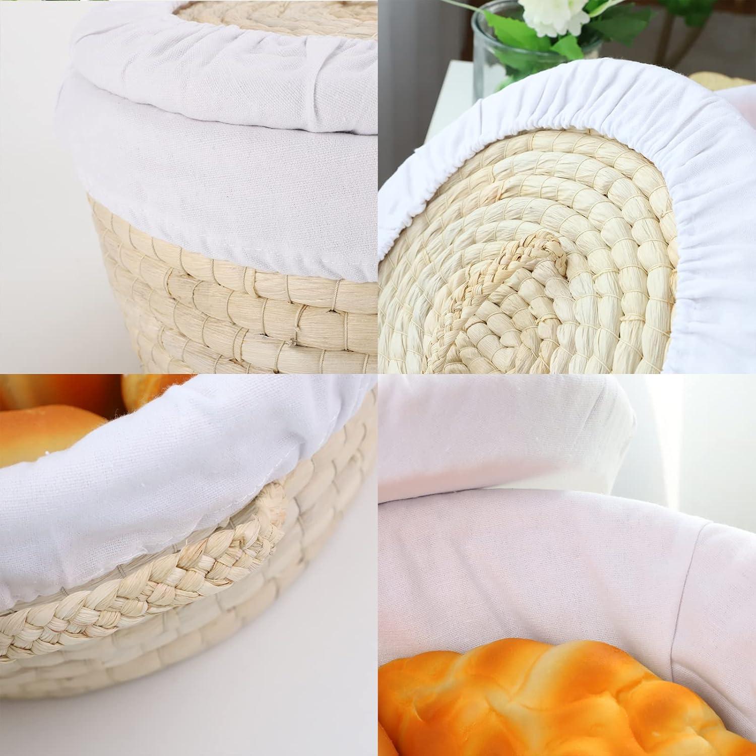 Cesta Redonda para Pan YAHUAN de Paja de Maíz con Tapa