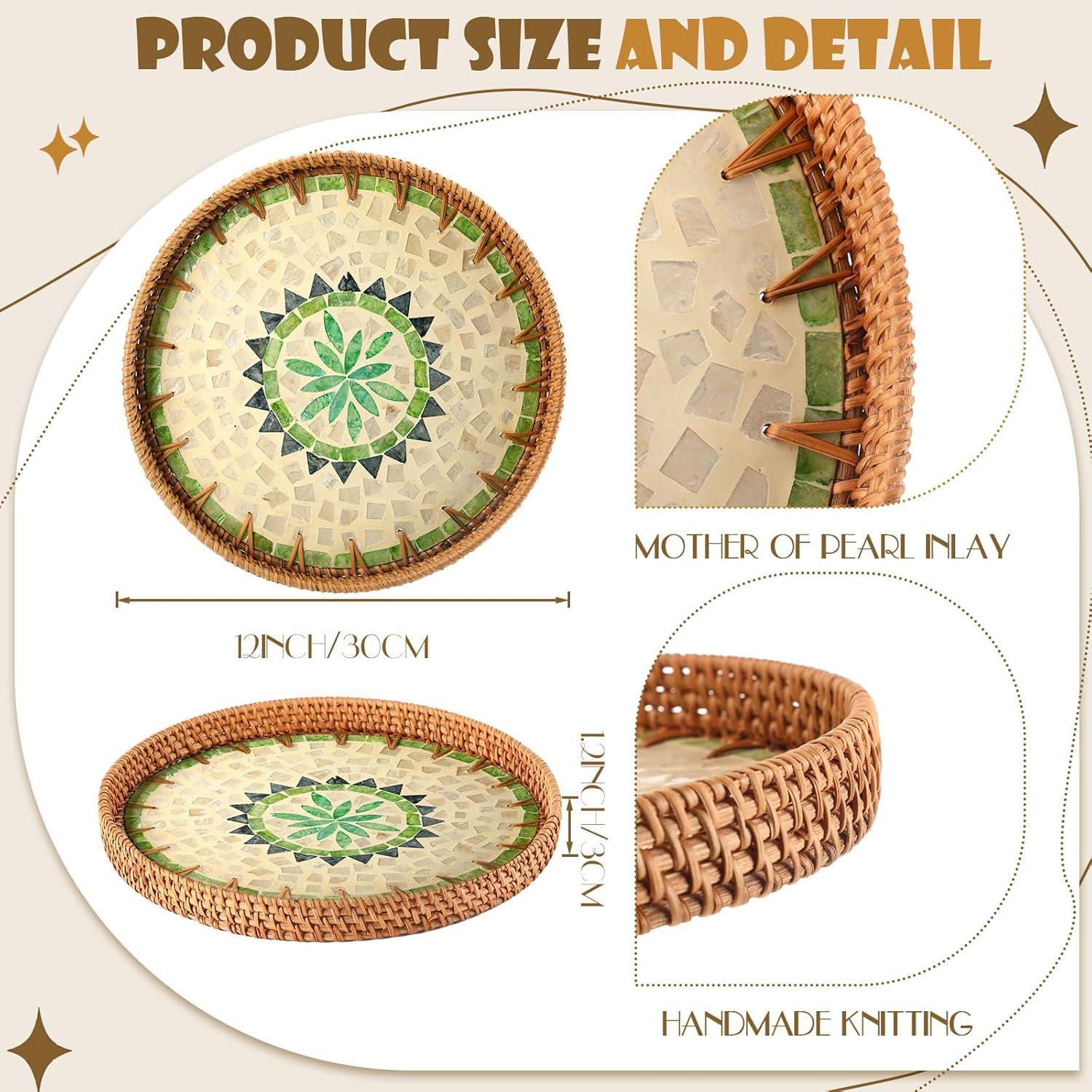 Juego de 3 bandejas redondas de mimbre Tiangrid 30 cm