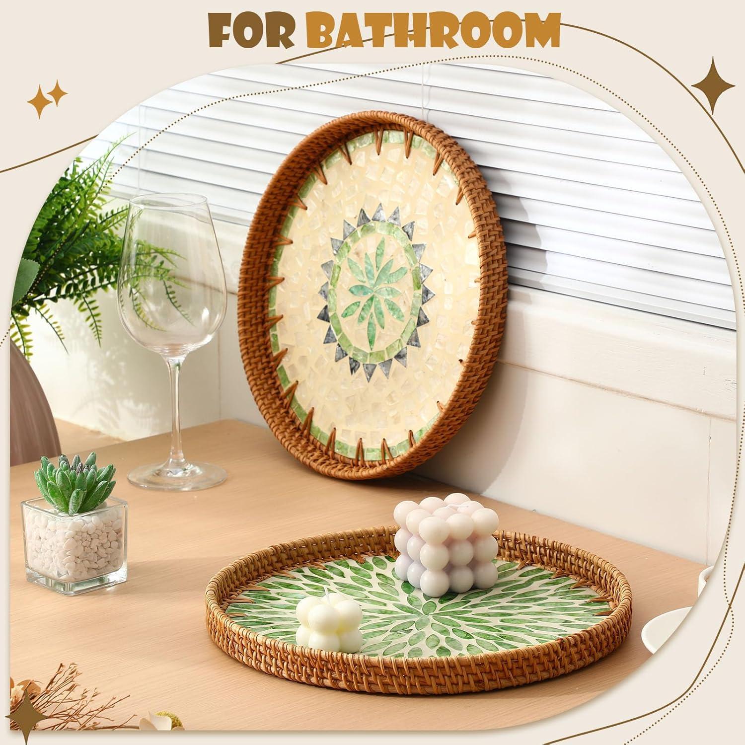 Juego de 3 bandejas redondas de mimbre Tiangrid 30 cm