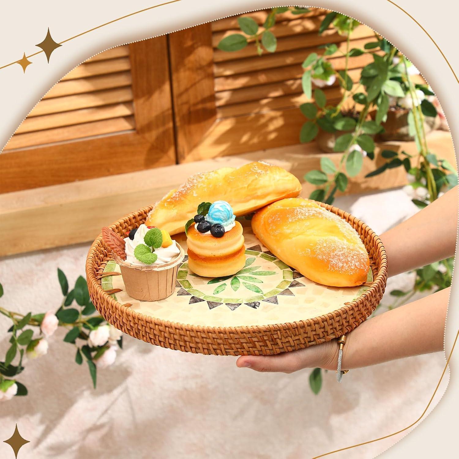 Juego de 3 bandejas redondas de mimbre Tiangrid 30 cm