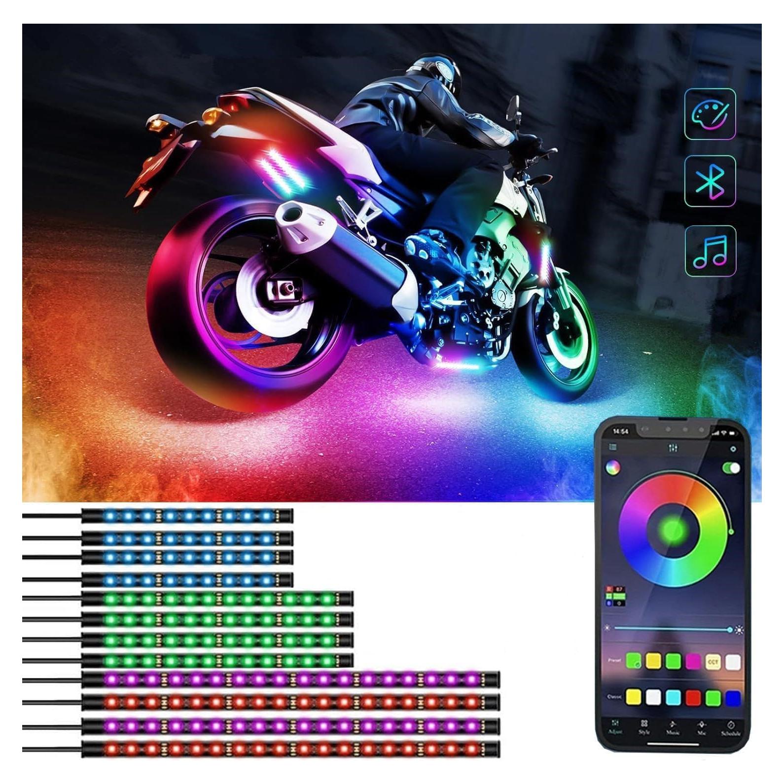 Kit de Luces LED Multicolor Sxlofty para Motocicleta 12 Pcs