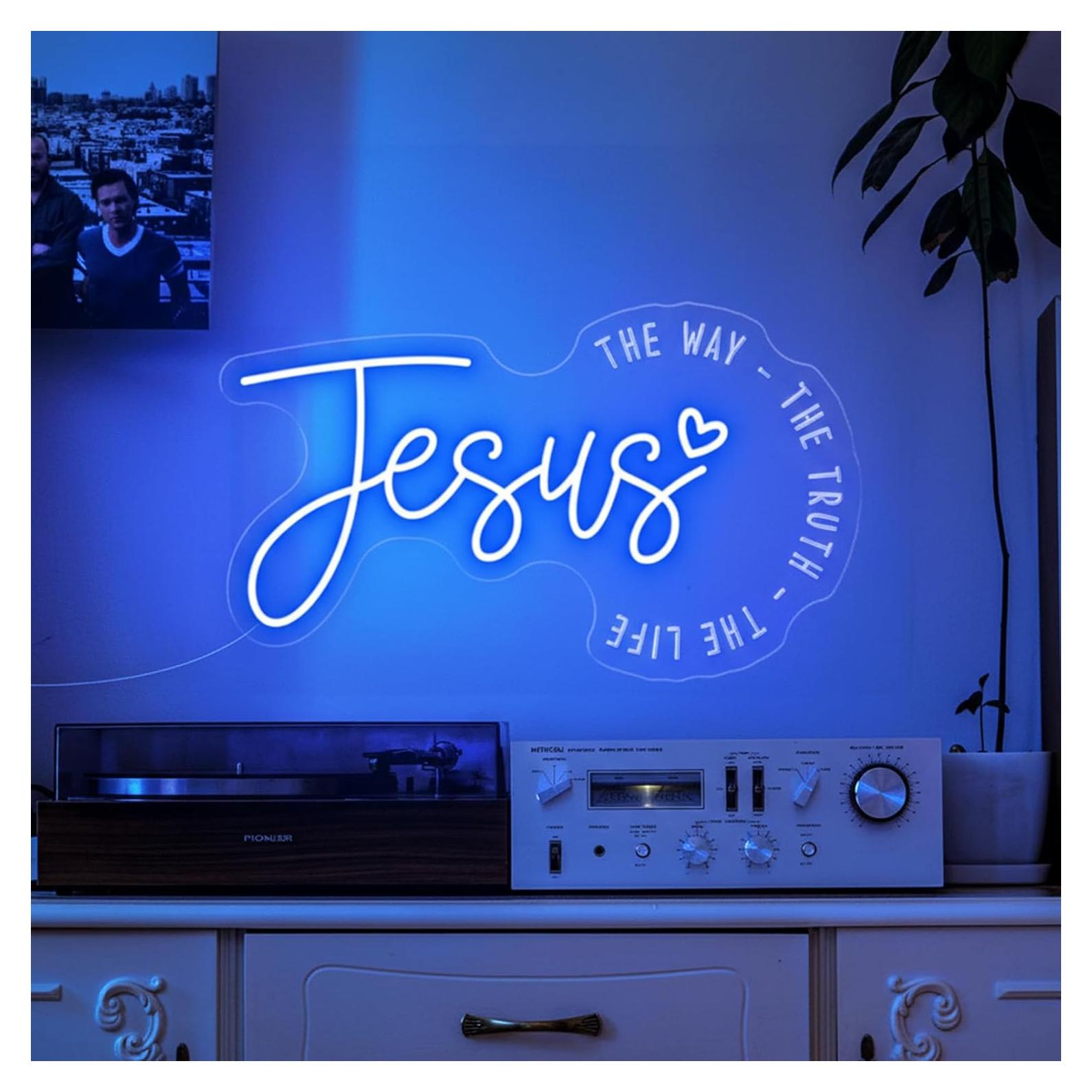 Luz de Neón Azul de Jesús LED - Decoración Cristiana 38x22cm