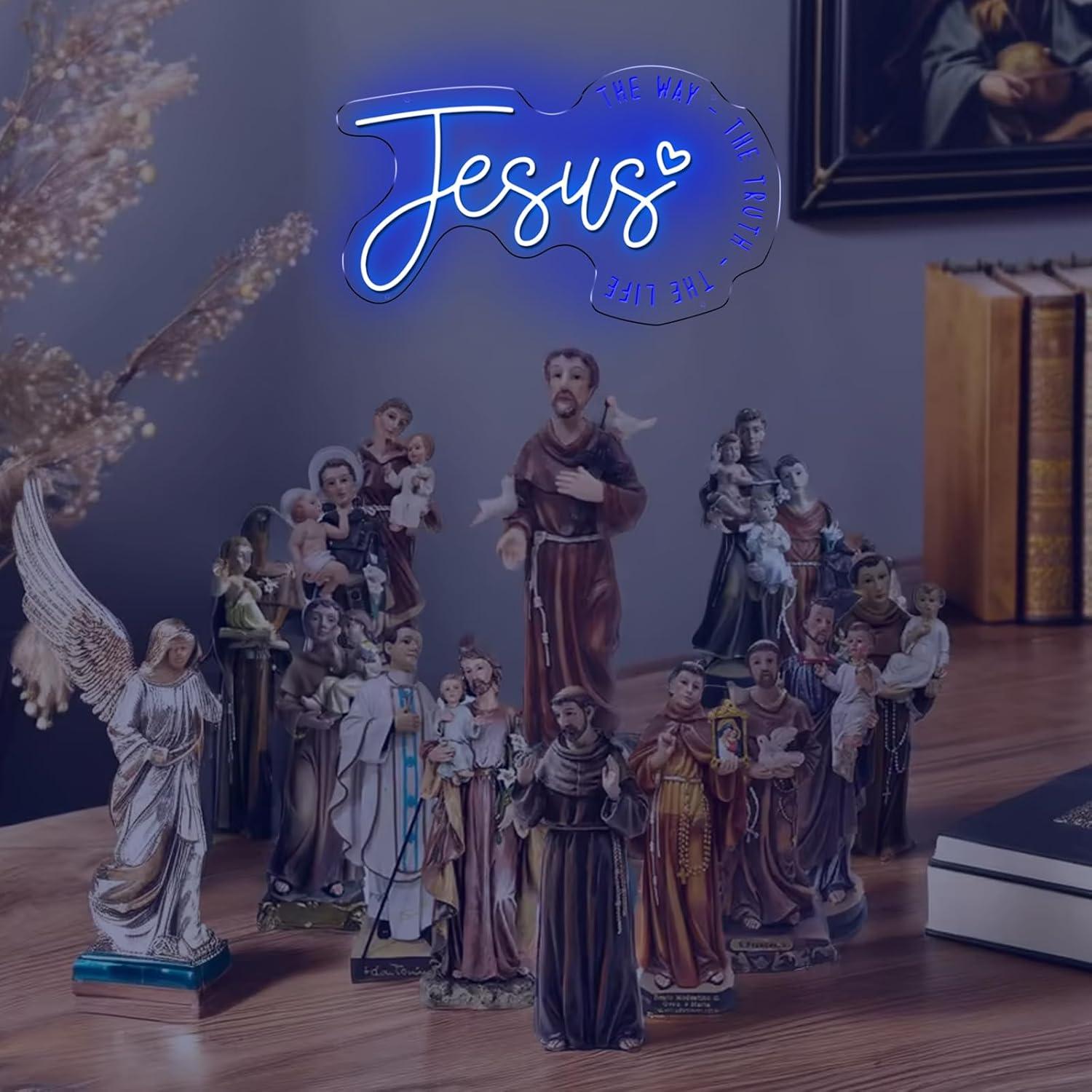 Luz de Neón Azul de Jesús LED - Decoración Cristiana 38x22cm