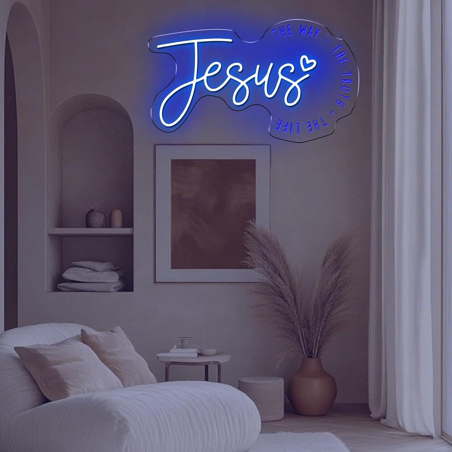 Luz de Neón Azul de Jesús LED - Decoración Cristiana 38x22cm