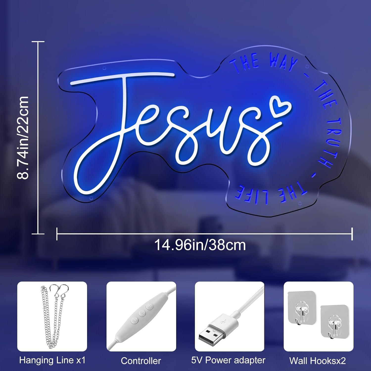 Luz de Neón Azul de Jesús LED - Decoración Cristiana 38x22cm