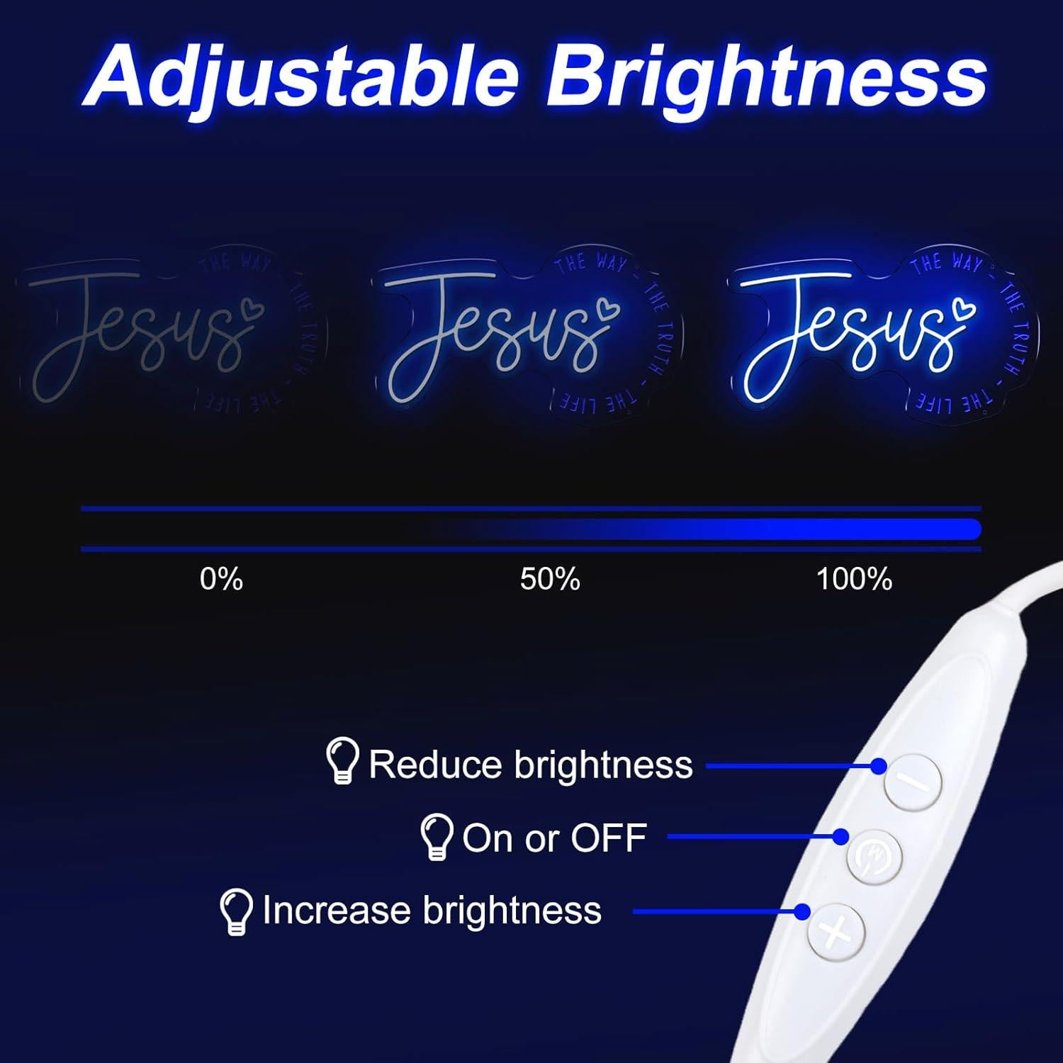 Luz de Neón Azul de Jesús LED - Decoración Cristiana 38x22cm