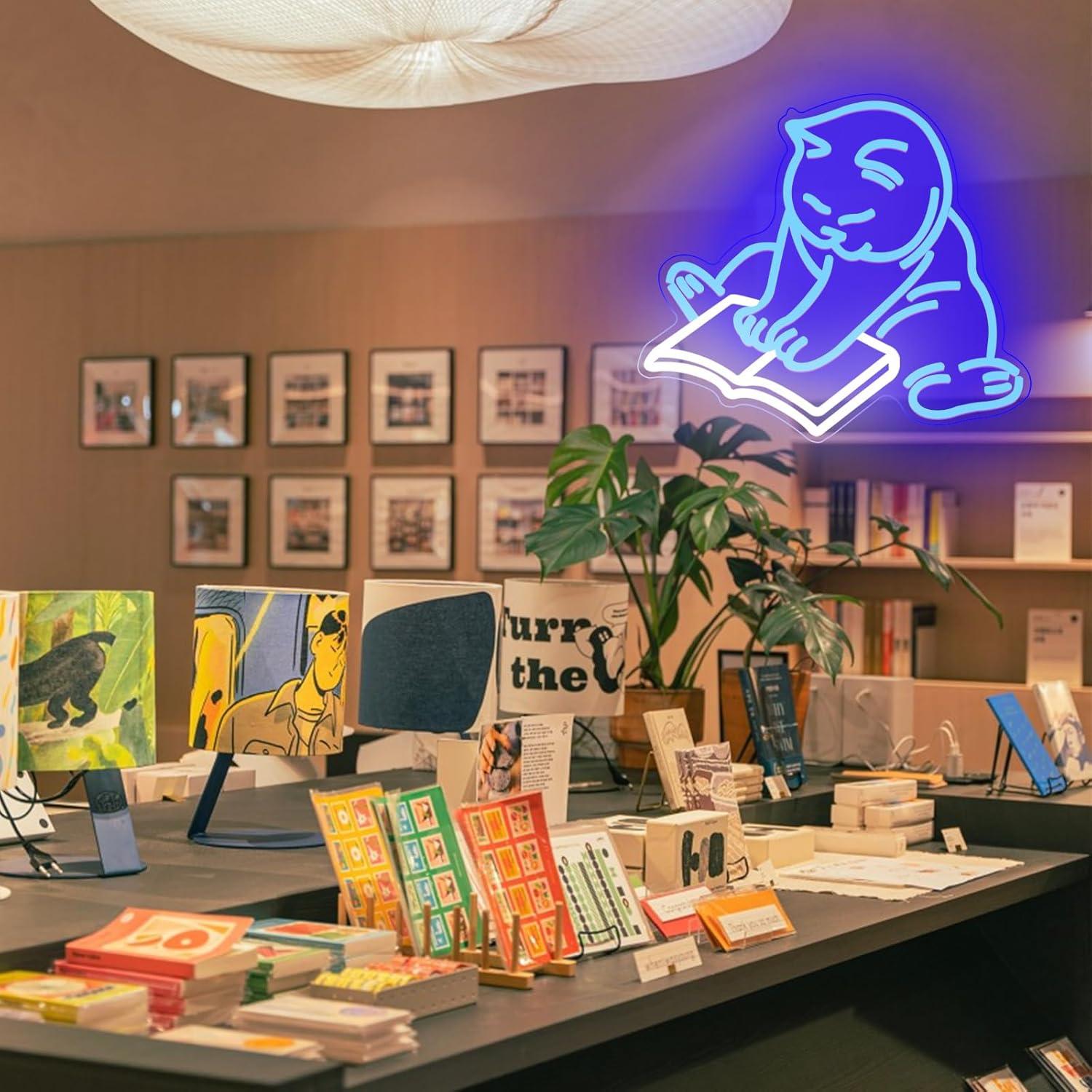 Señal de Neón Gato Lee Libros KADAFAGO 35.6x32 cm USB