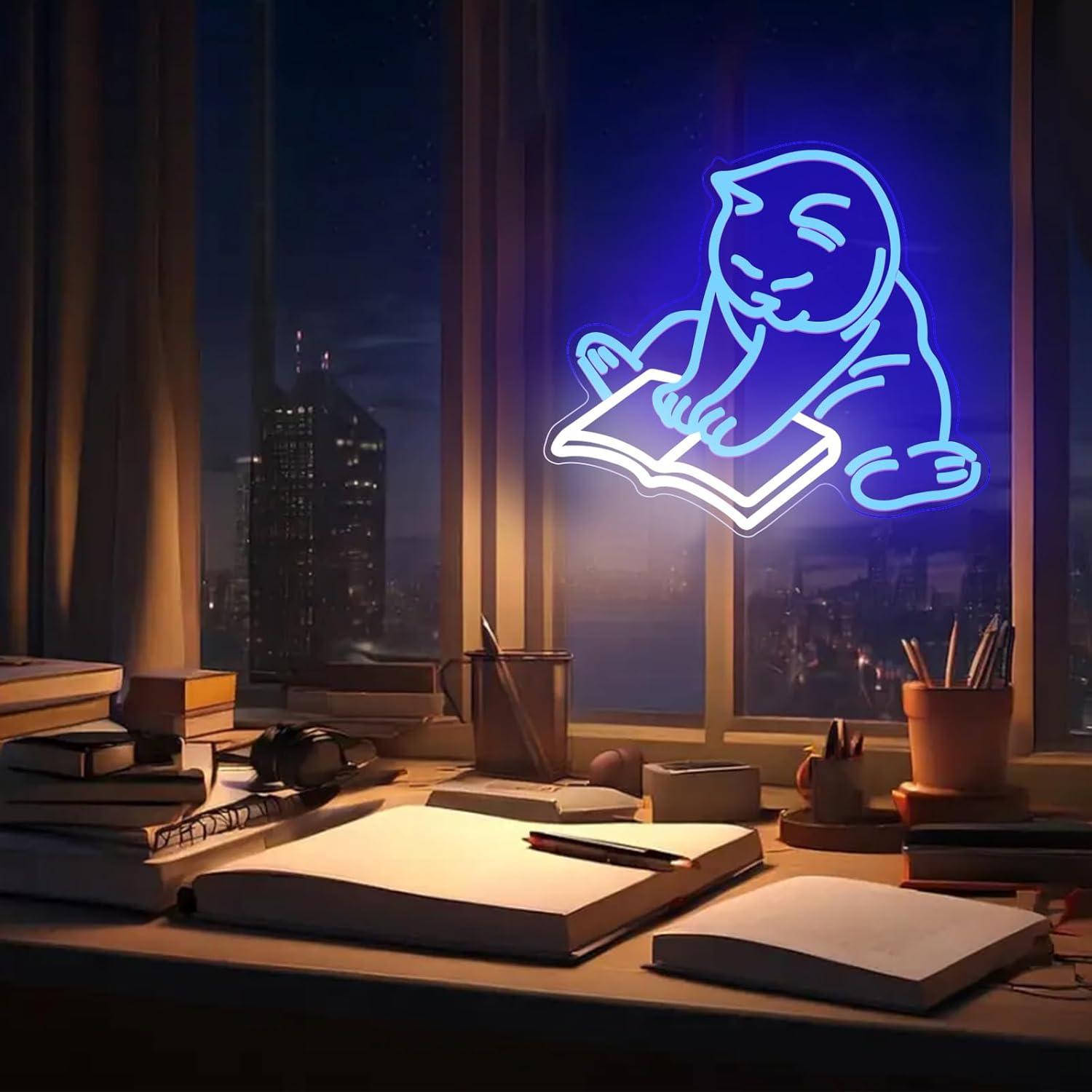 Señal de Neón Gato Lee Libros KADAFAGO 35.6x32 cm USB