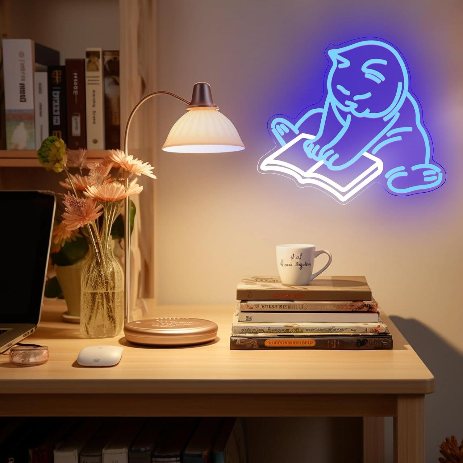 Señal de Neón Gato Lee Libros KADAFAGO 35.6x32 cm USB