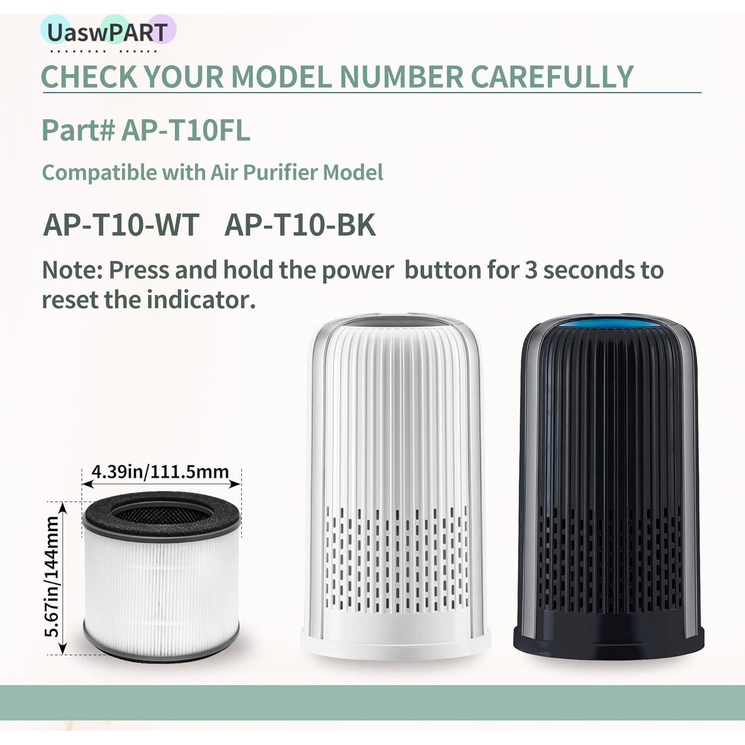 Filtro de Reemplazo UaswPART AP-T10FL para Purificador HoMedics