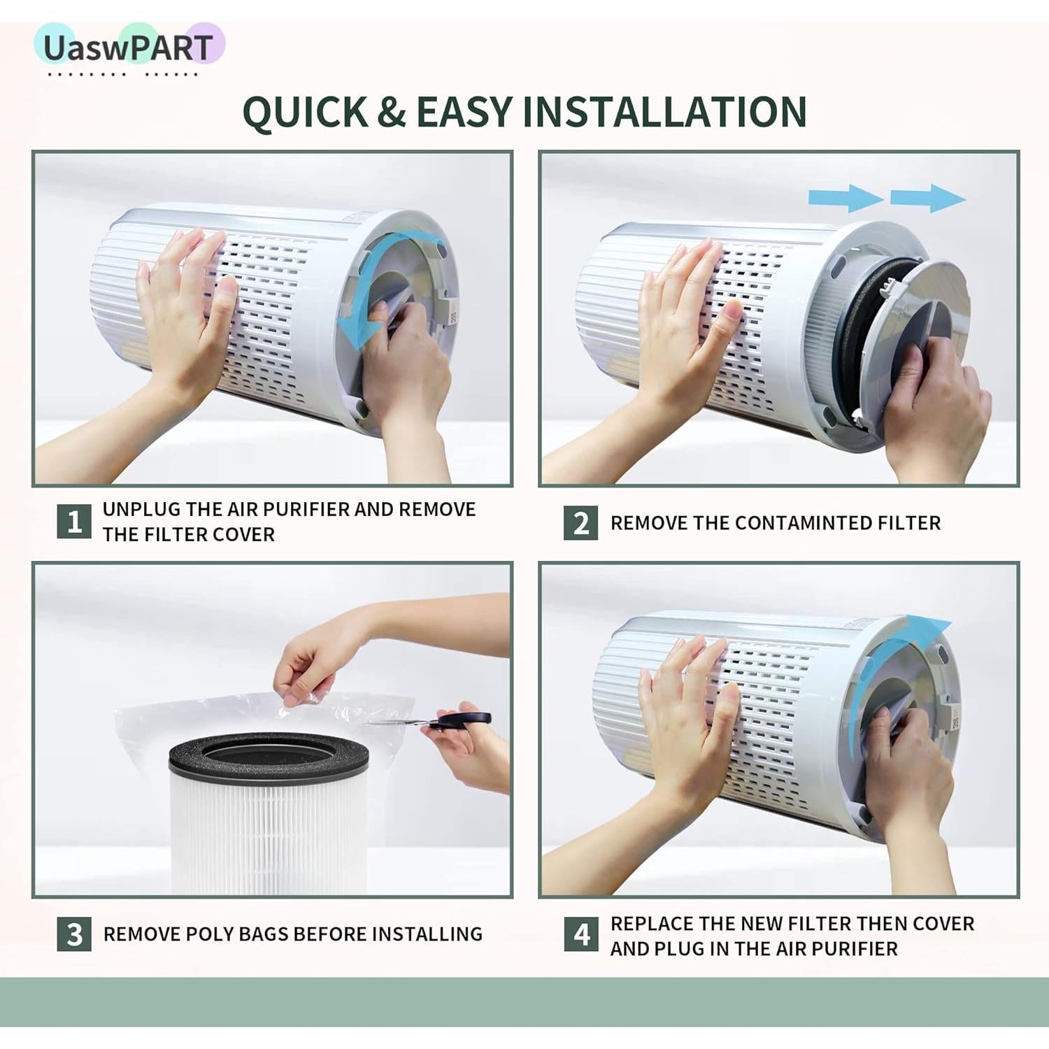 Filtro de Reemplazo UaswPART AP-T10FL para Purificador HoMedics