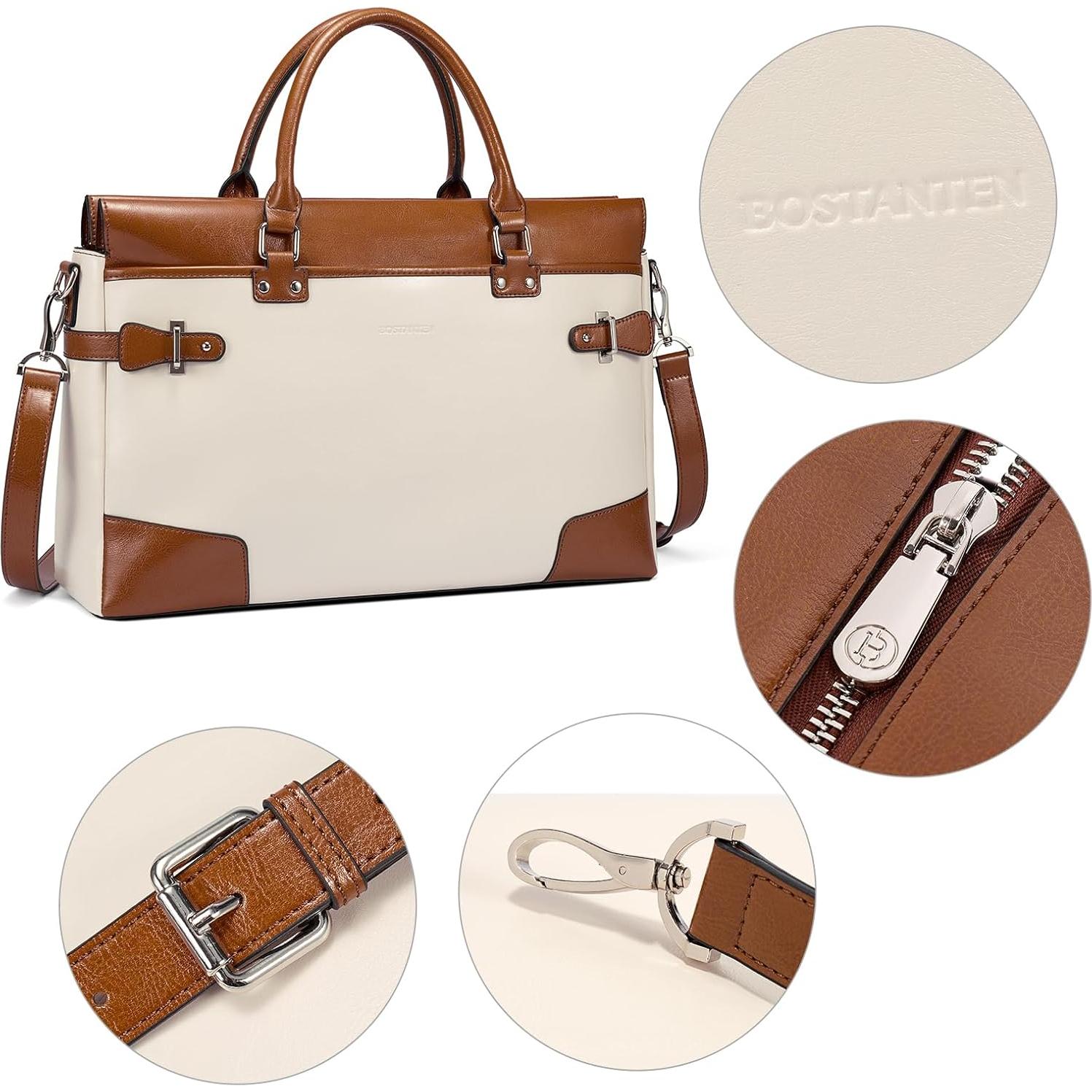 Maletín de Cuero BOSTANTEN para Mujeres 15.6" Albaricoque