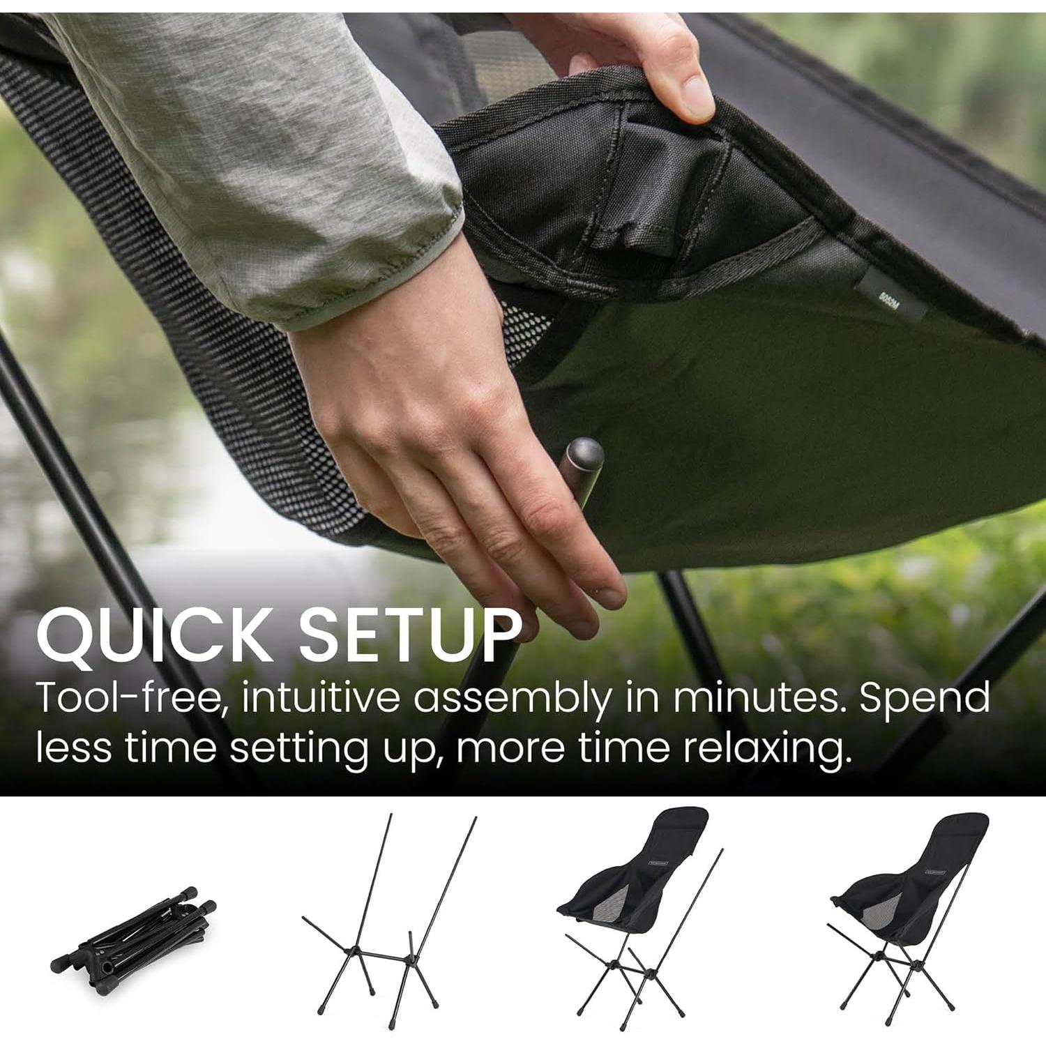 Silla de Camping Temple Street HC100 Plegable 1.45kg Negra