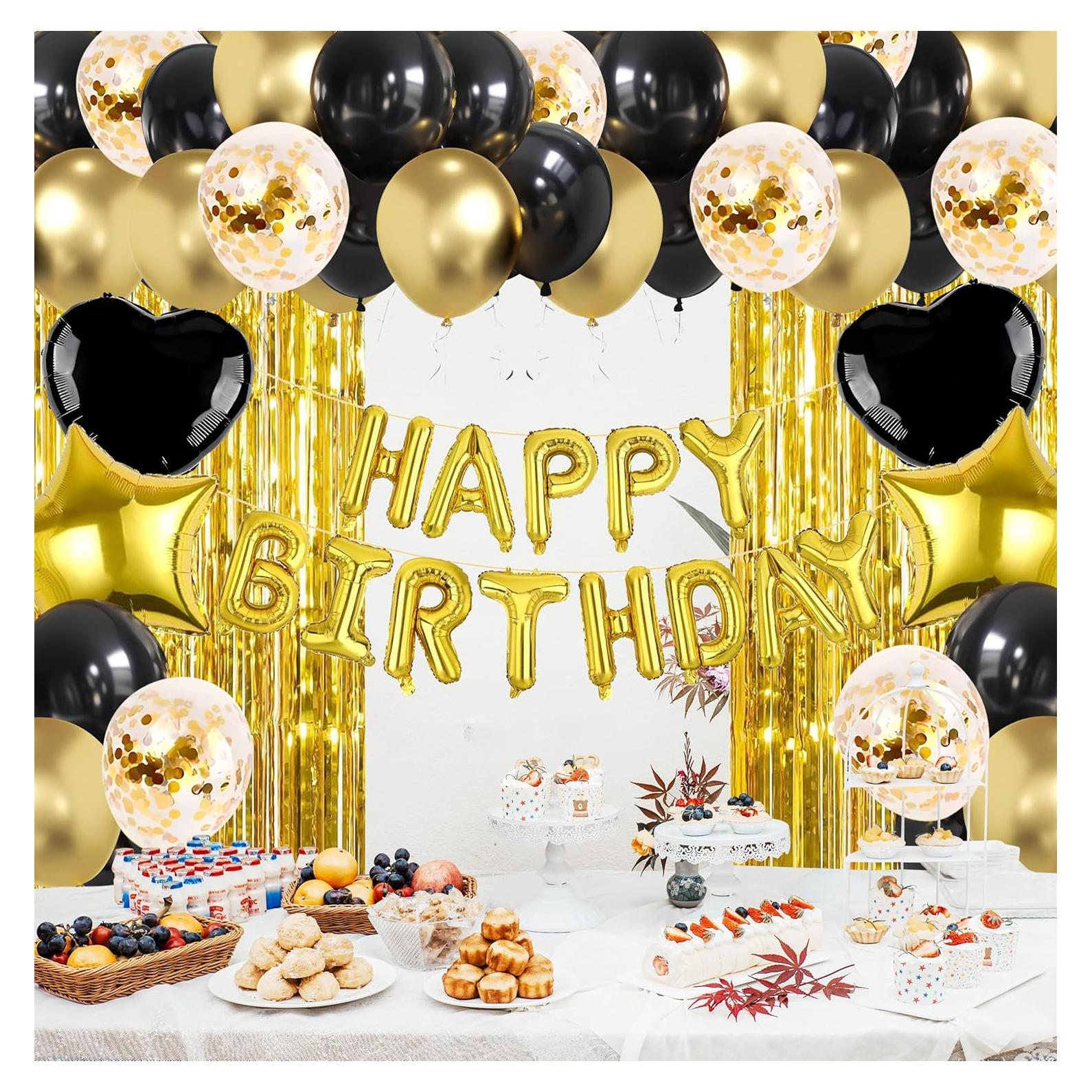 Decoración de Cumpleaños Feliz Marisylva Negro y Dorado