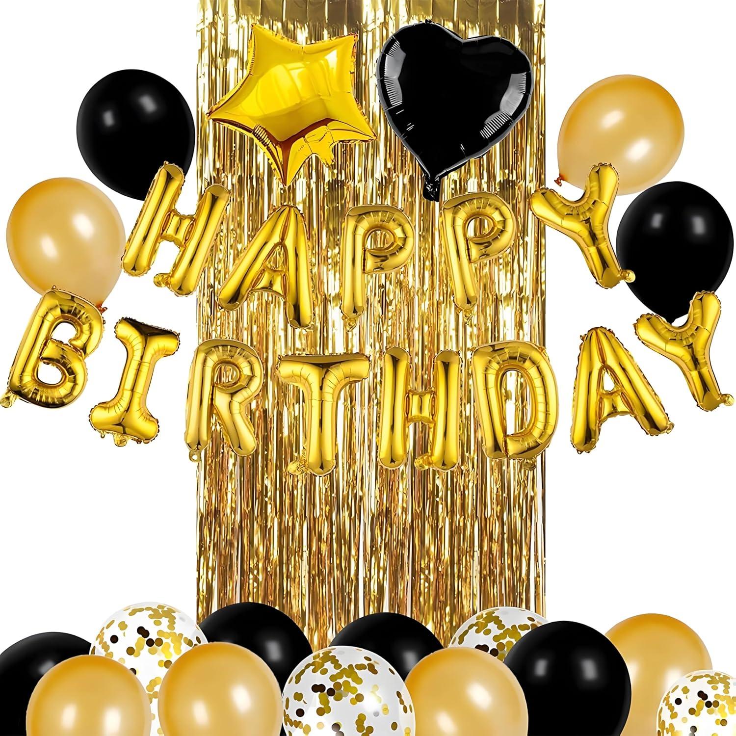 Decoración de Cumpleaños Feliz Marisylva Negro y Dorado
