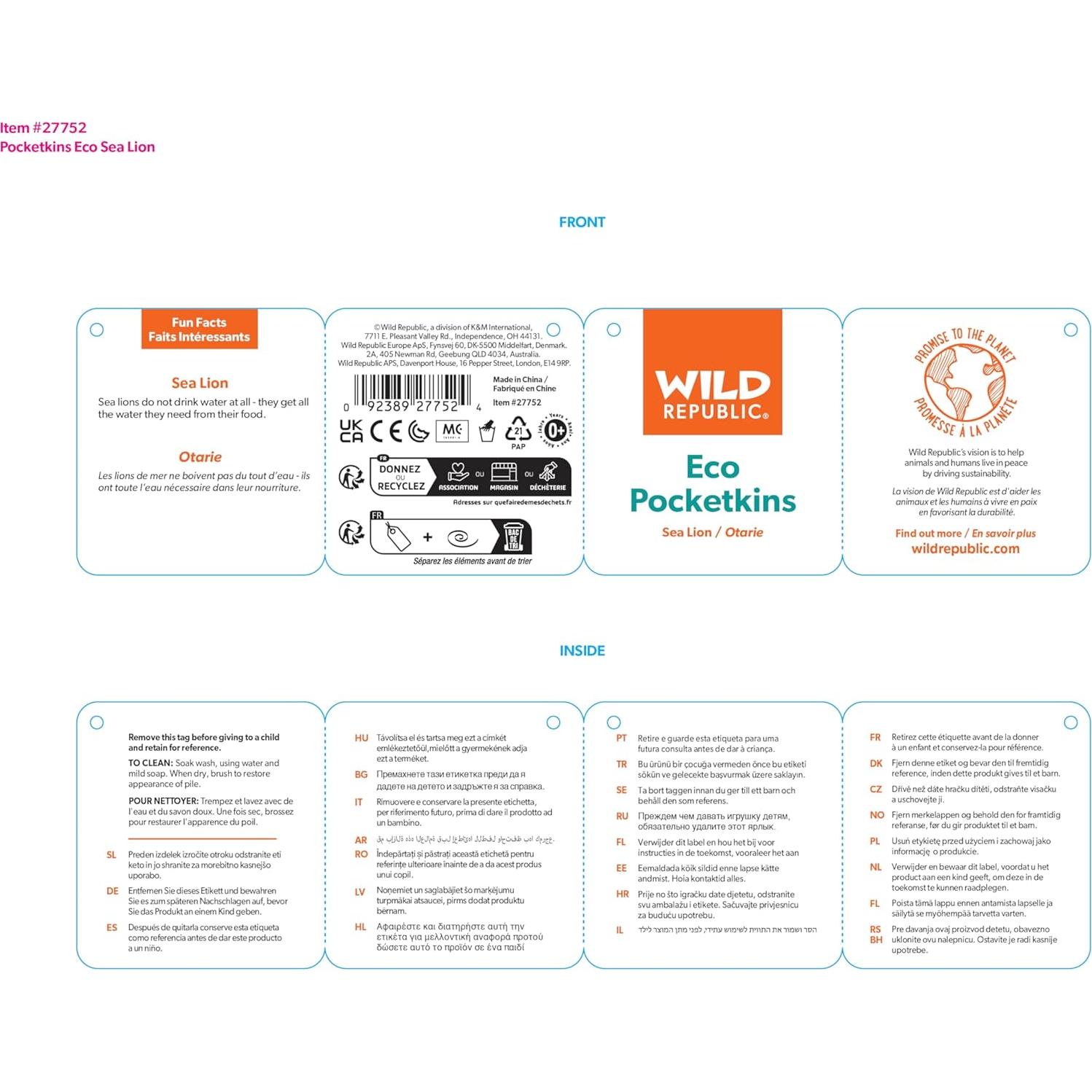 Peluches Ecológicos Wild Republic León Marino 12.7 cm