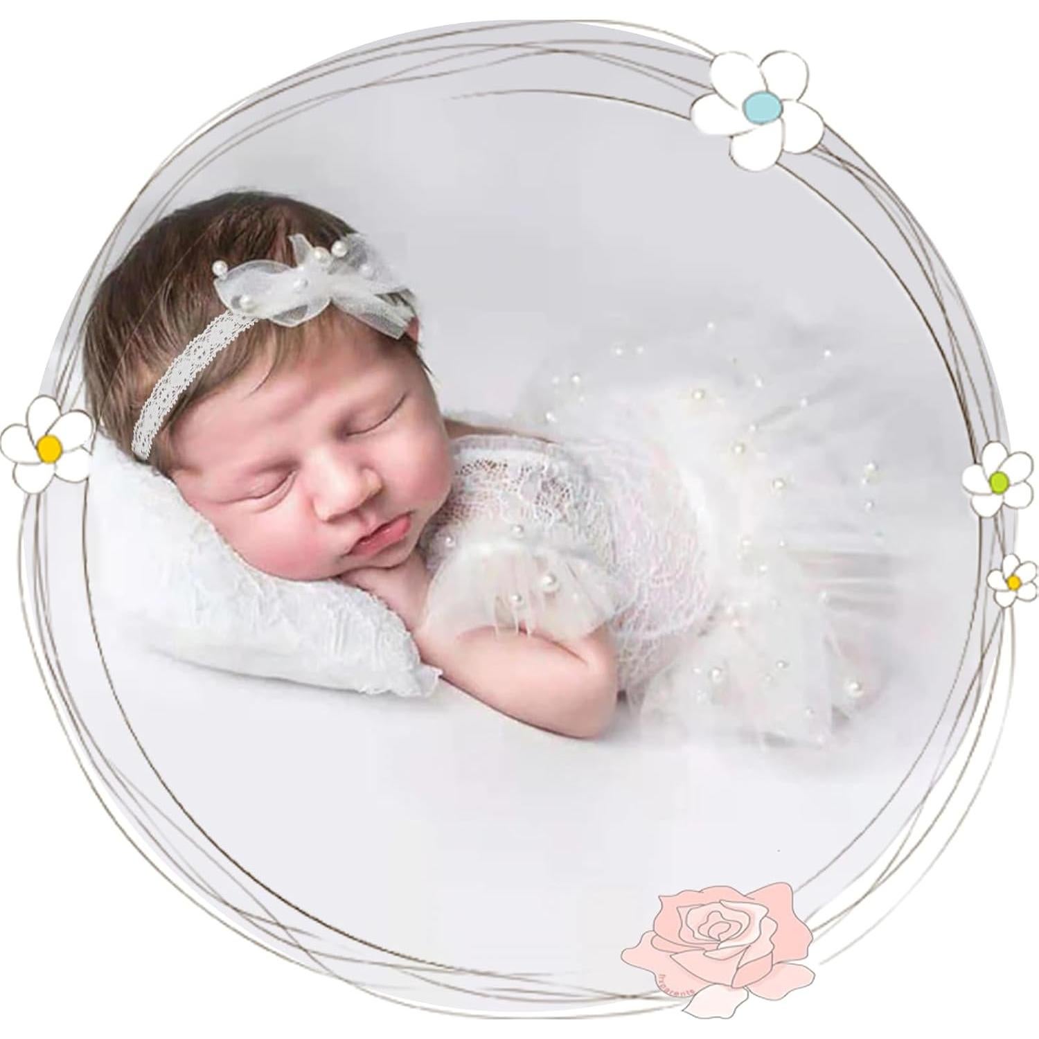 Conjunto de Fotografía para Recién Nacidos BLUETOP - Mono de Encaje y Diadema