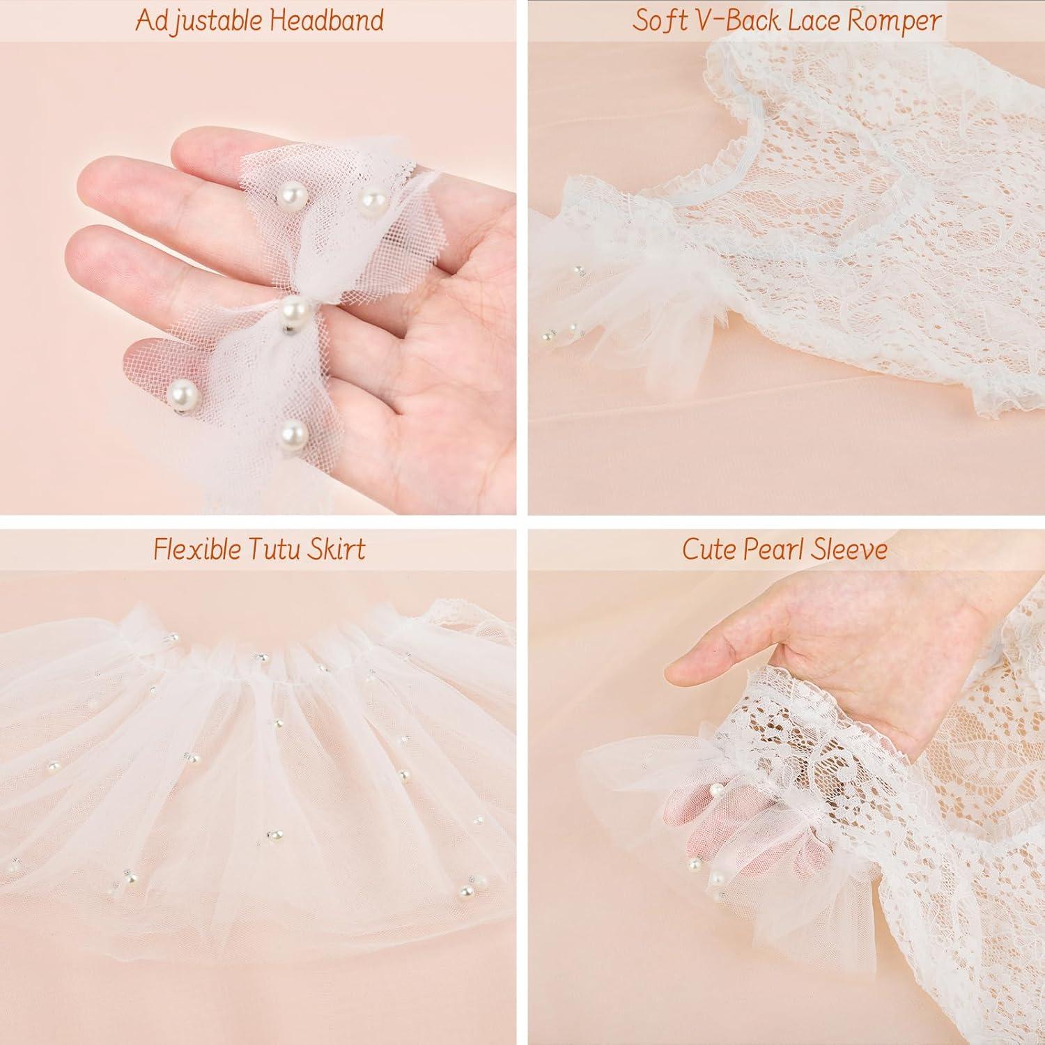 Conjunto de Fotografía para Recién Nacidos BLUETOP - Mono de Encaje y Diadema