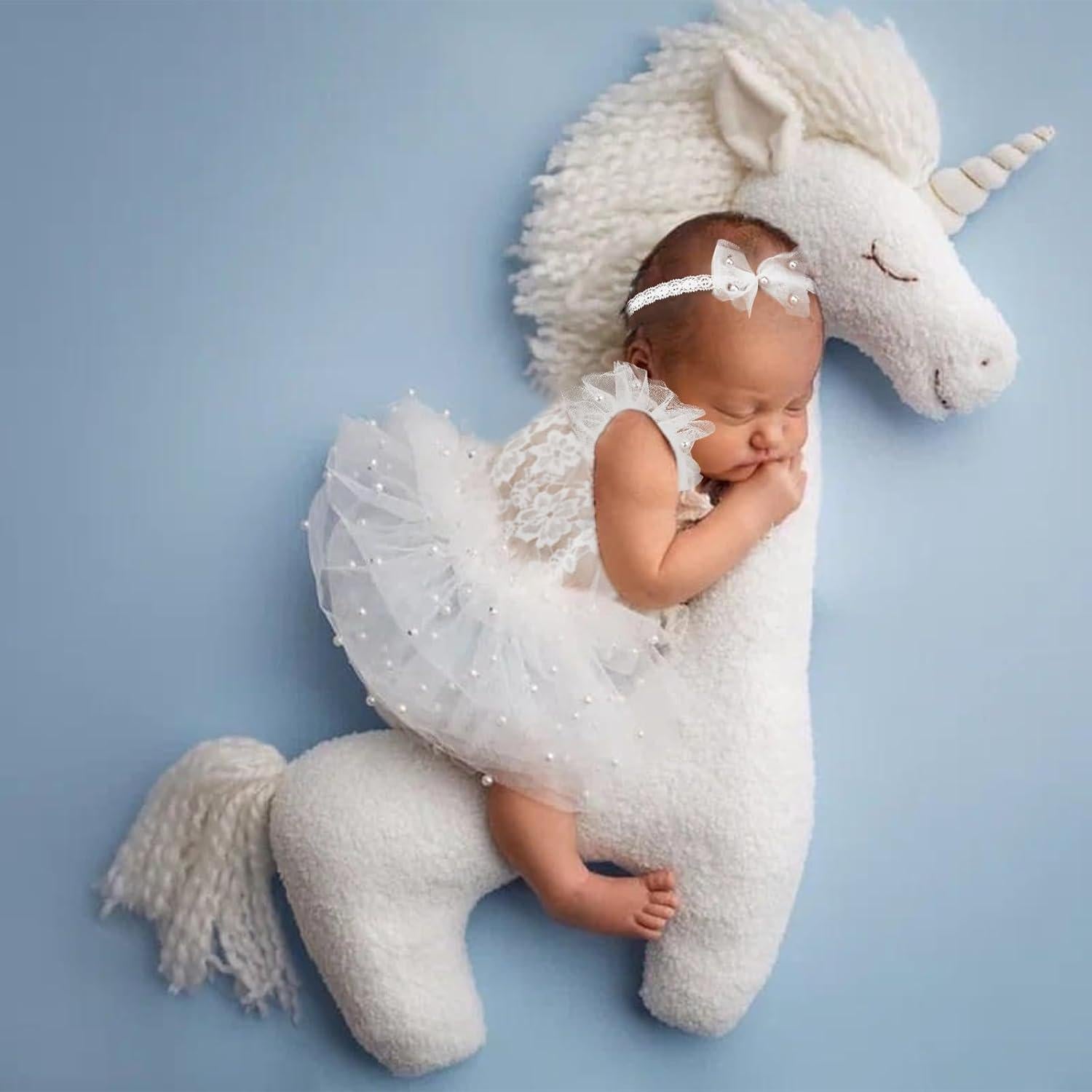 Conjunto de Fotografía para Recién Nacidos BLUETOP - Mono de Encaje y Diadema