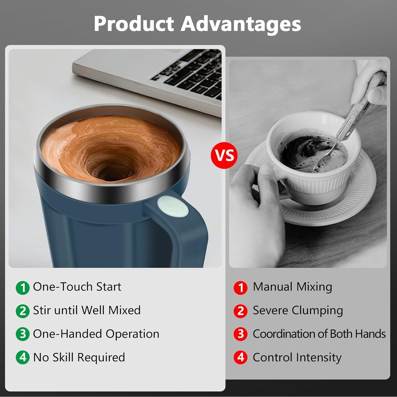 Taza Automezcladora Eléctrica LeadYuantop 18 oz Acero Inoxidable Azul