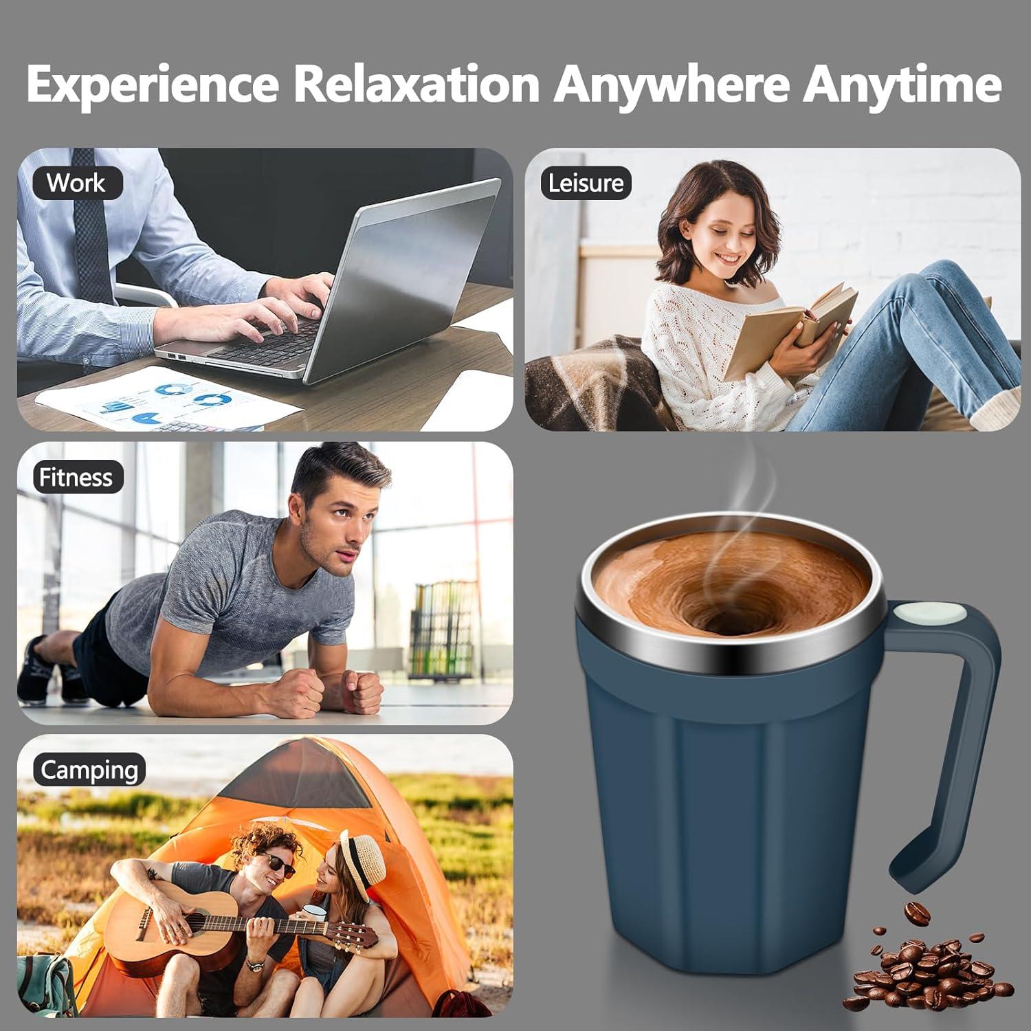 Taza Automezcladora Eléctrica LeadYuantop 18 oz Acero Inoxidable Azul