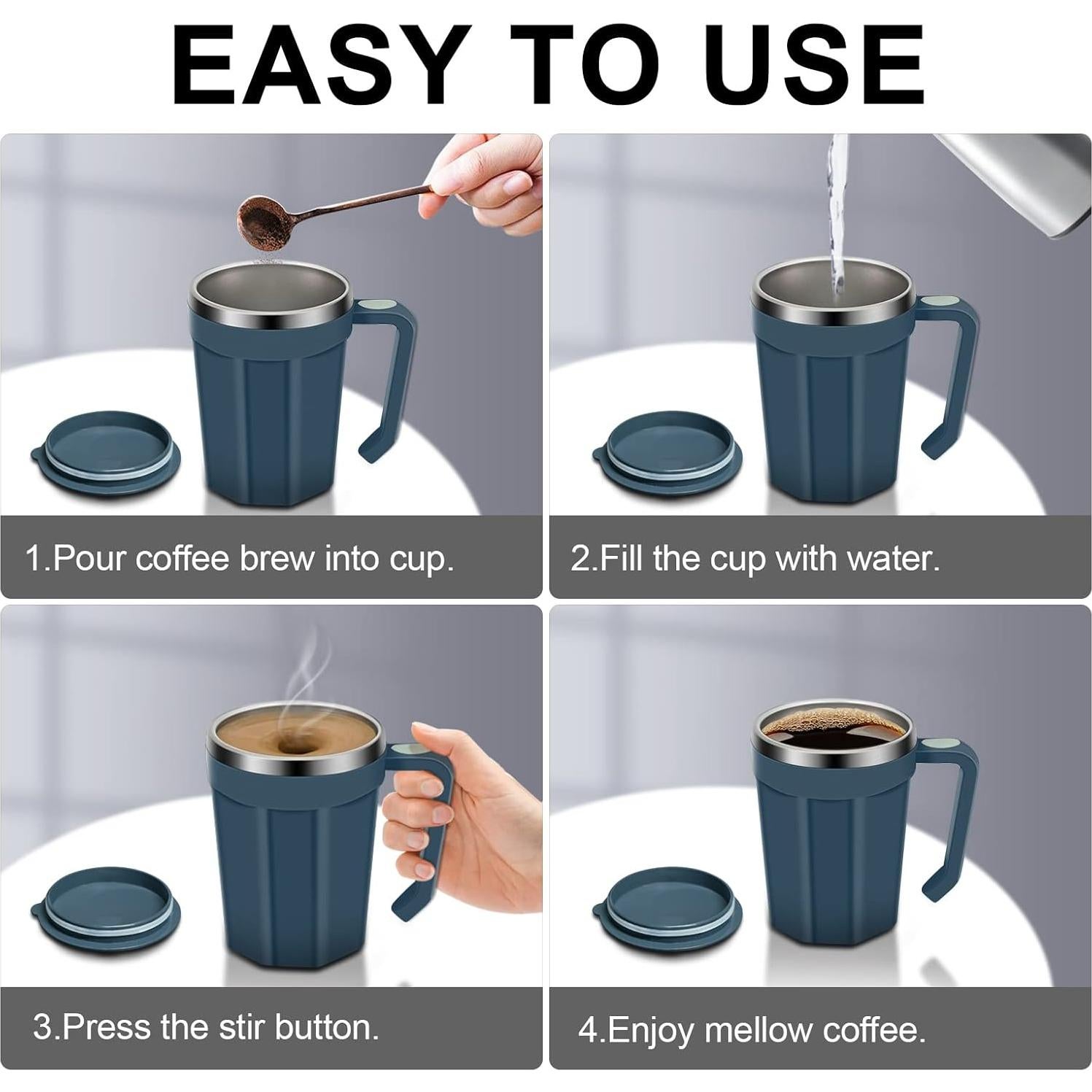 Taza Automezcladora Eléctrica LeadYuantop 18 oz Acero Inoxidable Azul