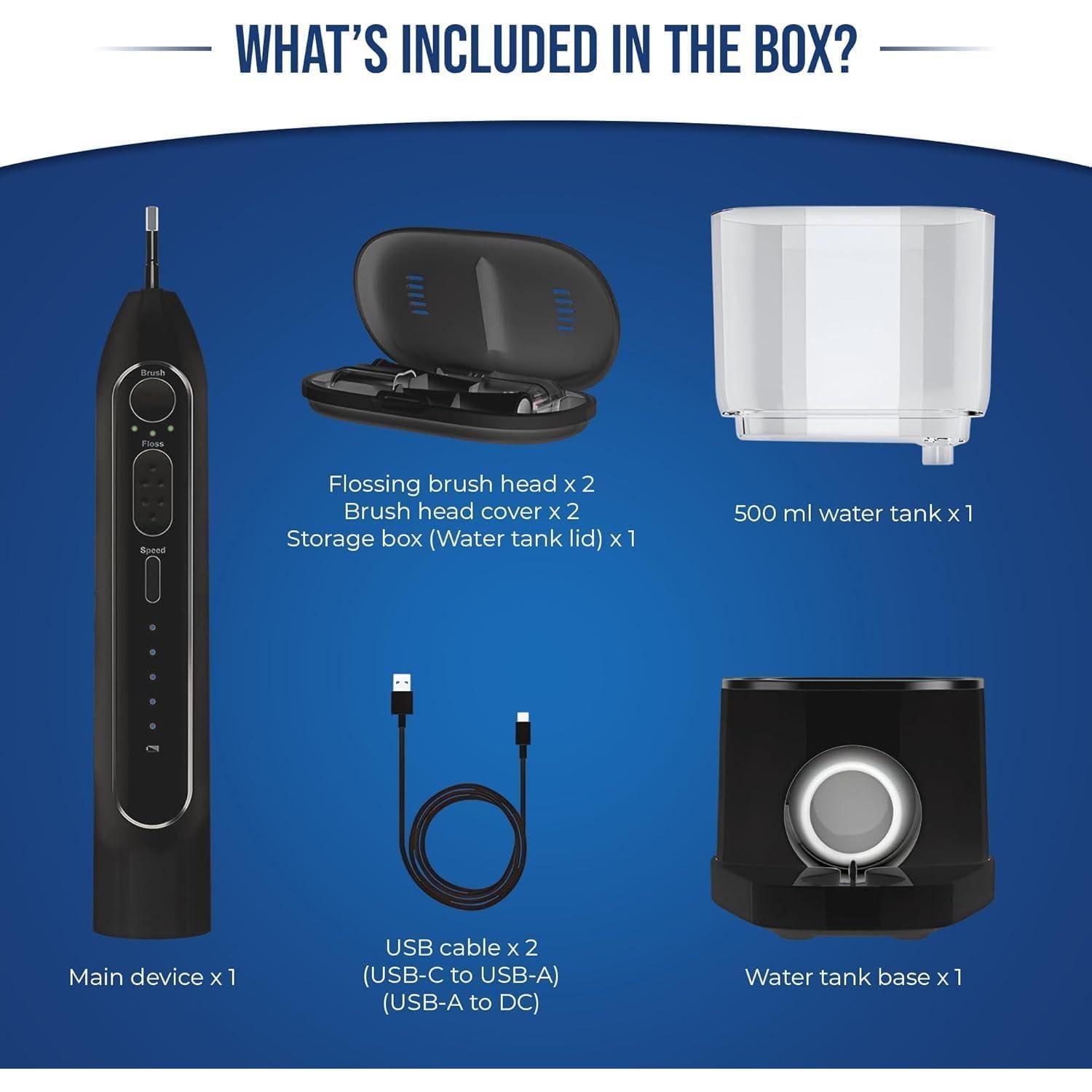 Cepillo de dientes eléctrico 2 en 1 Synergy Brands - Hilo dental y 40k vibraciones