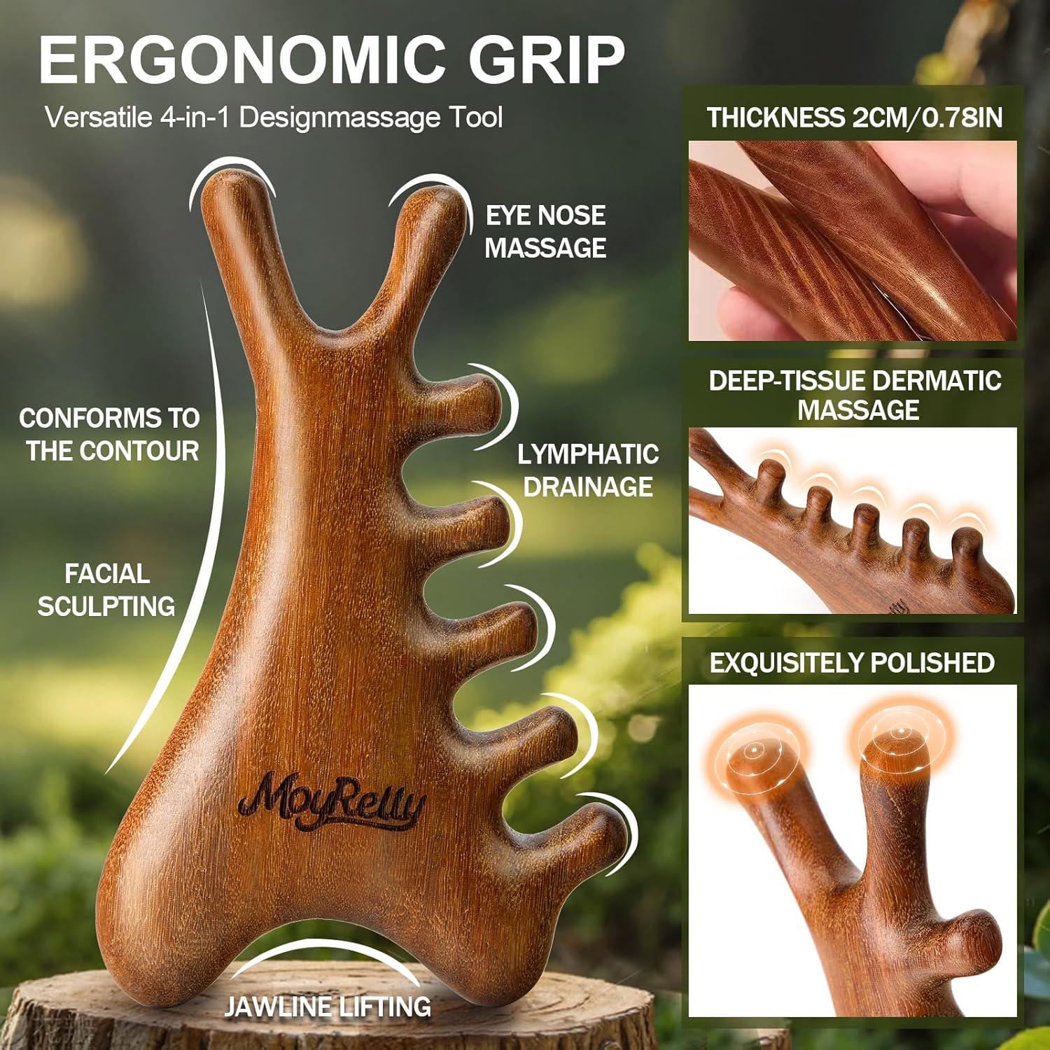 MoyRetty Gua Sha 4-en-1 Masajeador Facial y Corporal Sándalo