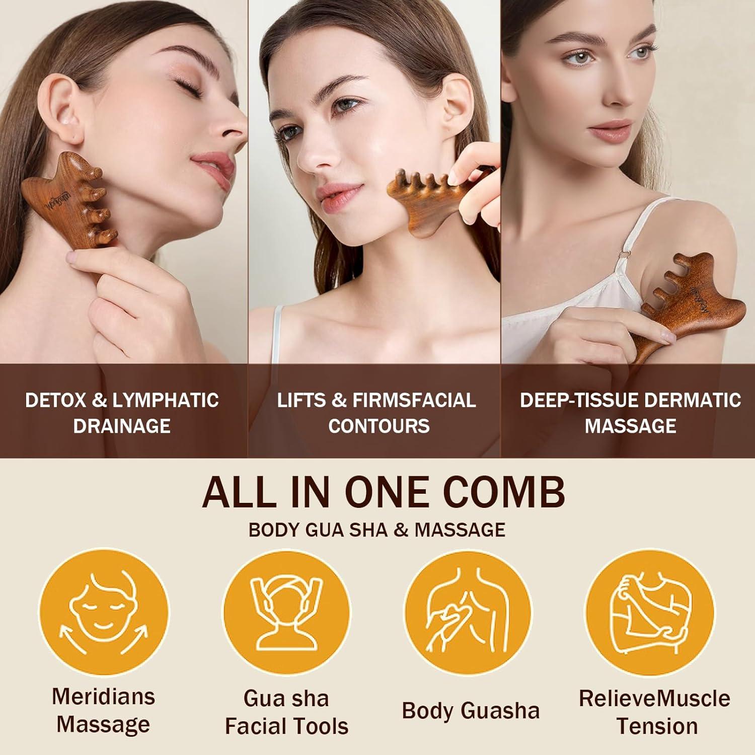 MoyRetty Gua Sha 4-en-1 Masajeador Facial y Corporal Sándalo