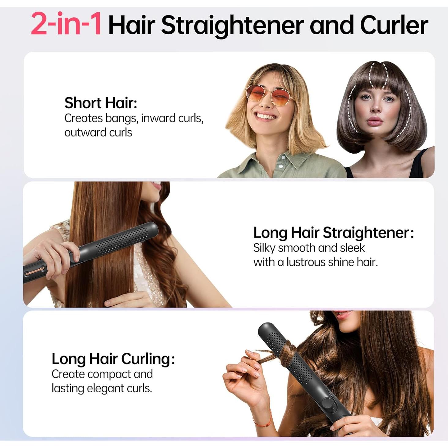 Plancha y Rizador 2-en-1 Hahahope Negro, 5 Temperaturas, 20M Iones