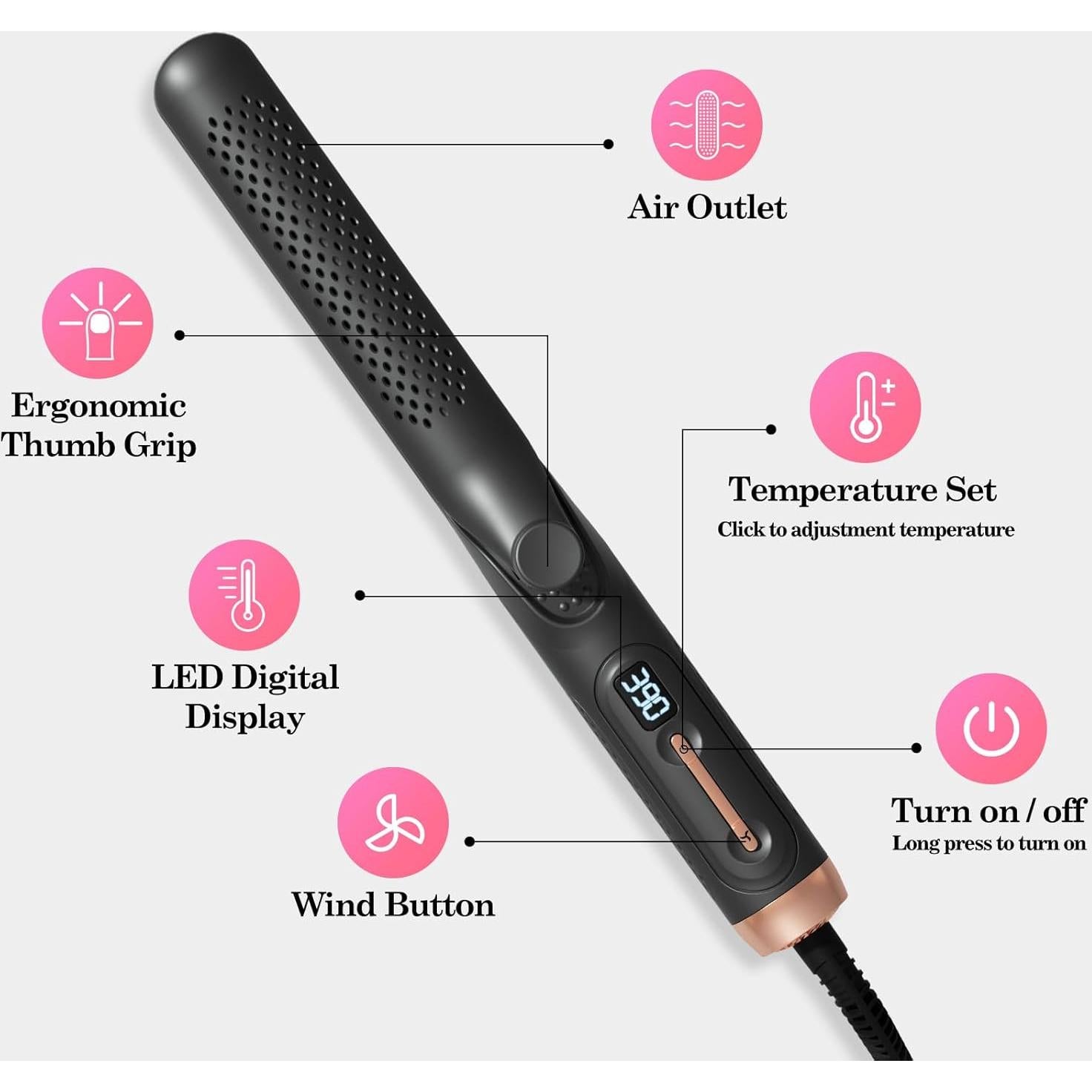 Plancha y Rizador 2-en-1 Hahahope Negro, 5 Temperaturas, 20M Iones