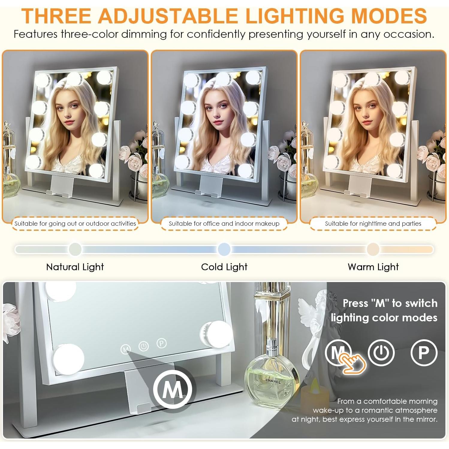 Espejo de Maquillaje Sucedey con Luces 3 Modos 10X Aumento