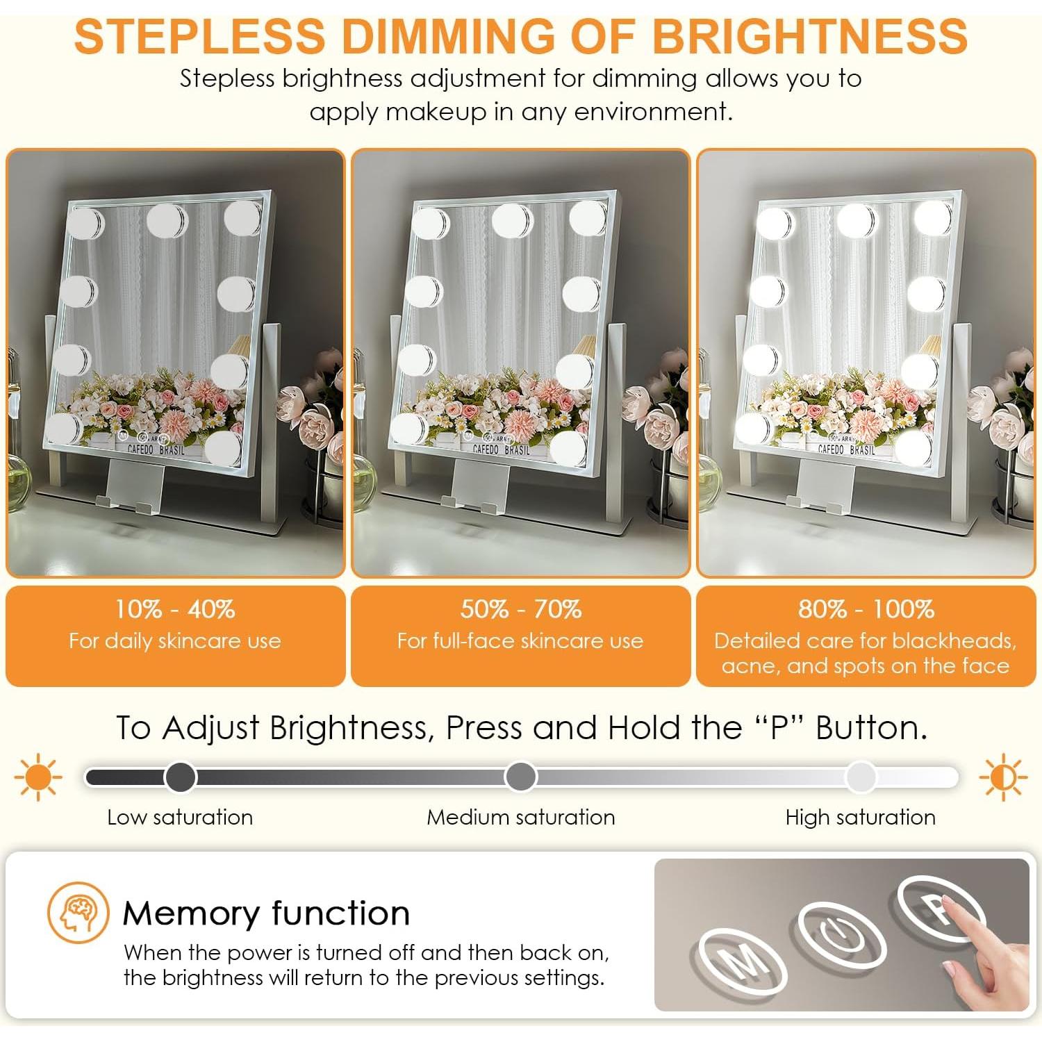 Espejo de Maquillaje Sucedey con Luces 3 Modos 10X Aumento