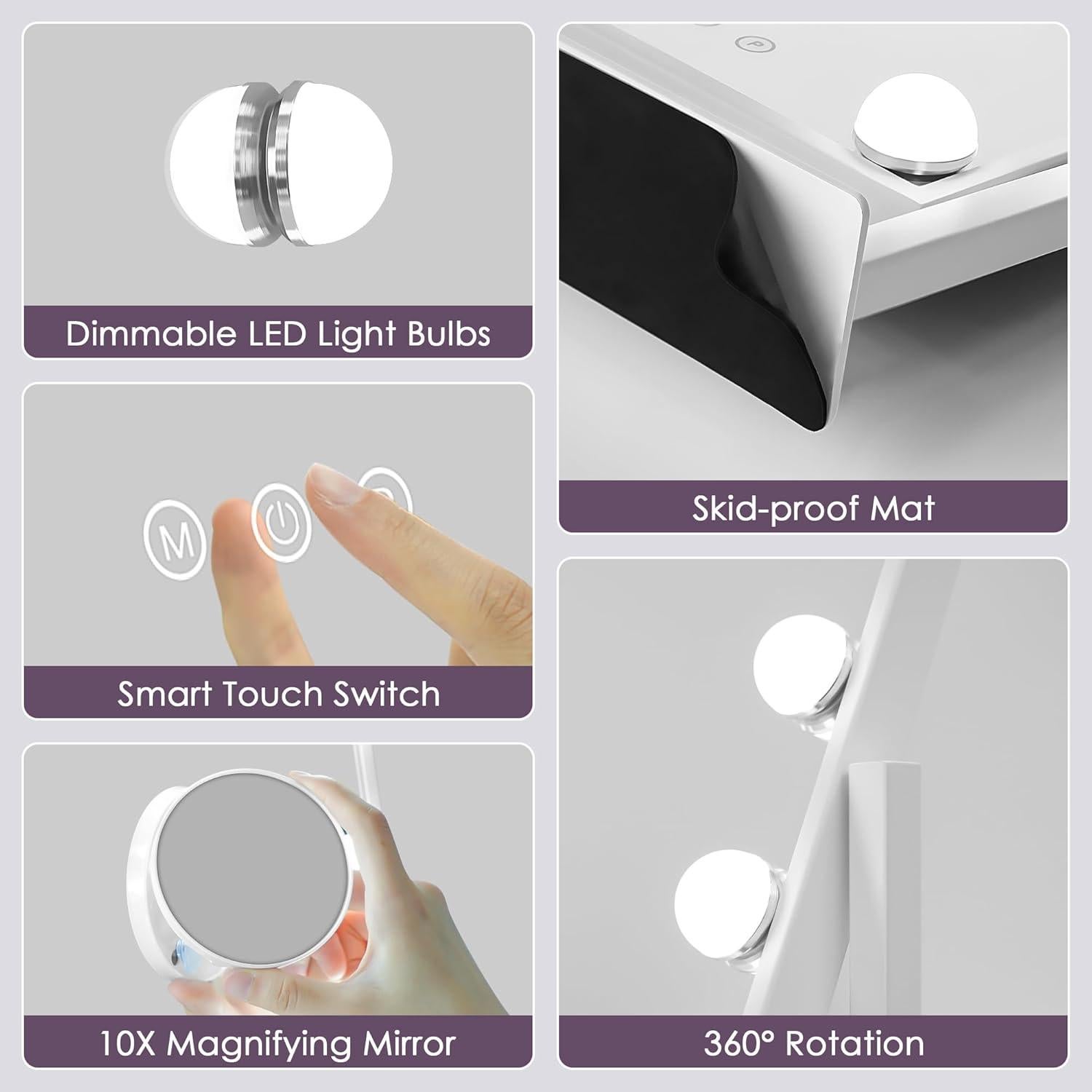 Espejo de Maquillaje Sucedey con Luces 3 Modos 10X Aumento