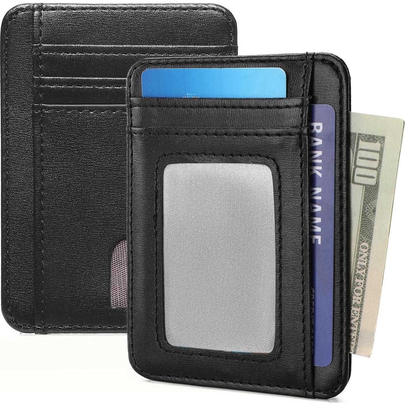 Cartera delgada LOUEBICA de cuero con bloqueo RFID - Negro