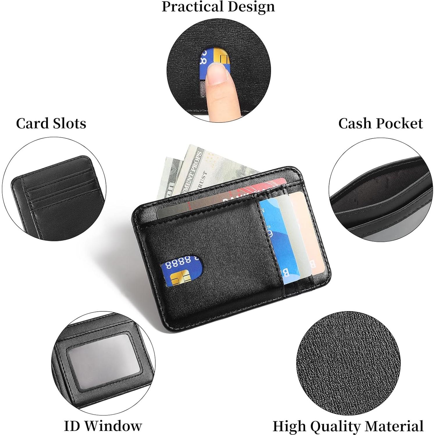 Cartera delgada LOUEBICA de cuero con bloqueo RFID - Negro