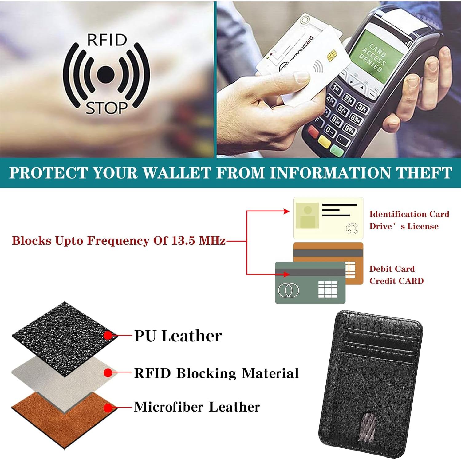 Cartera delgada LOUEBICA de cuero con bloqueo RFID - Negro