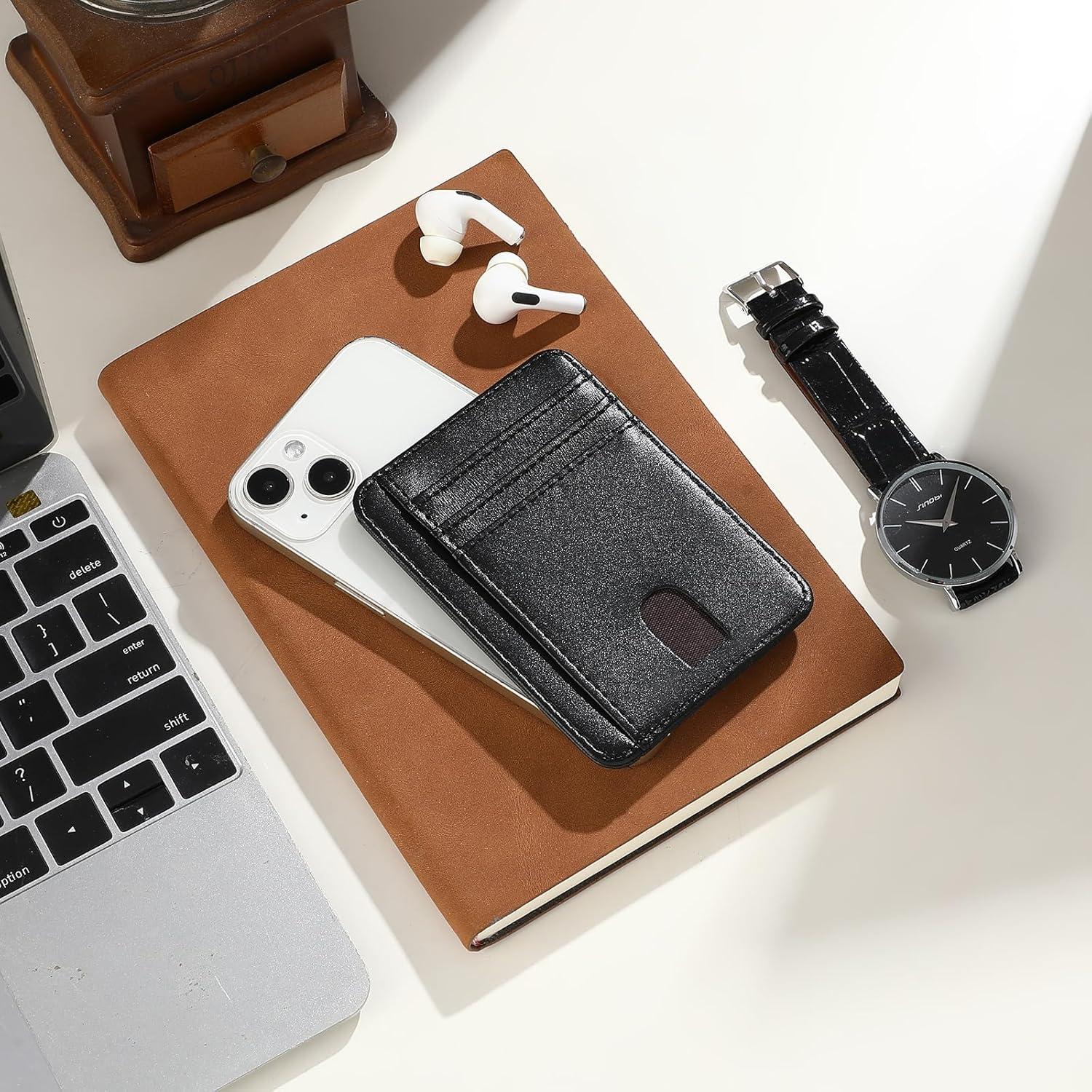 Cartera delgada LOUEBICA de cuero con bloqueo RFID - Negro