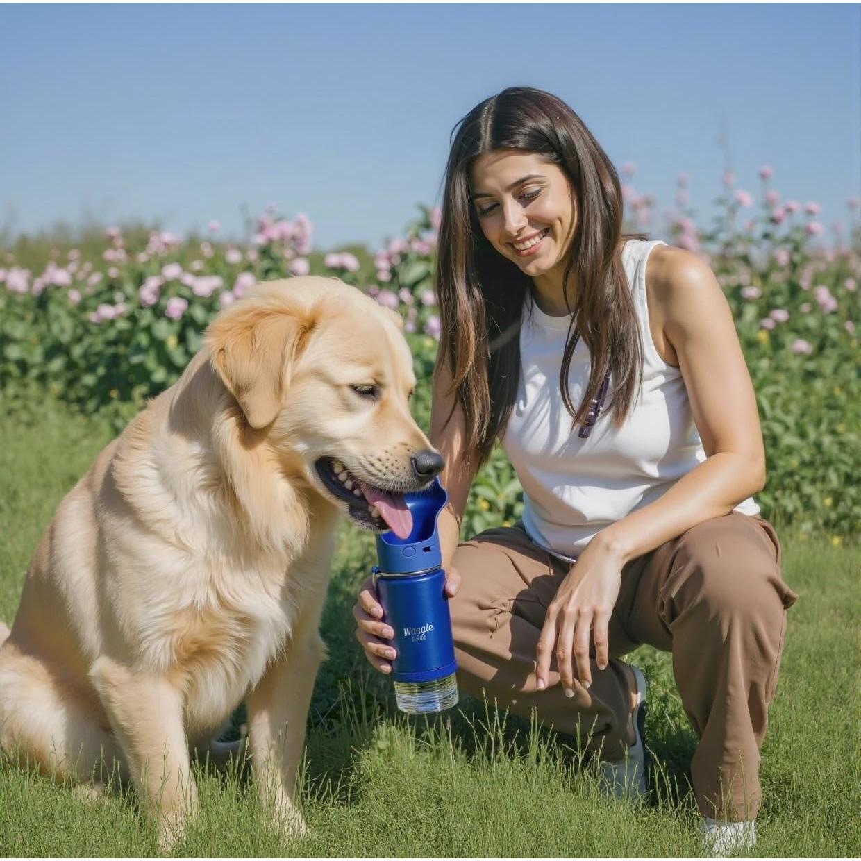 Botella de Agua para Perros Waggle 620ml Acero Inoxidable Cobalto