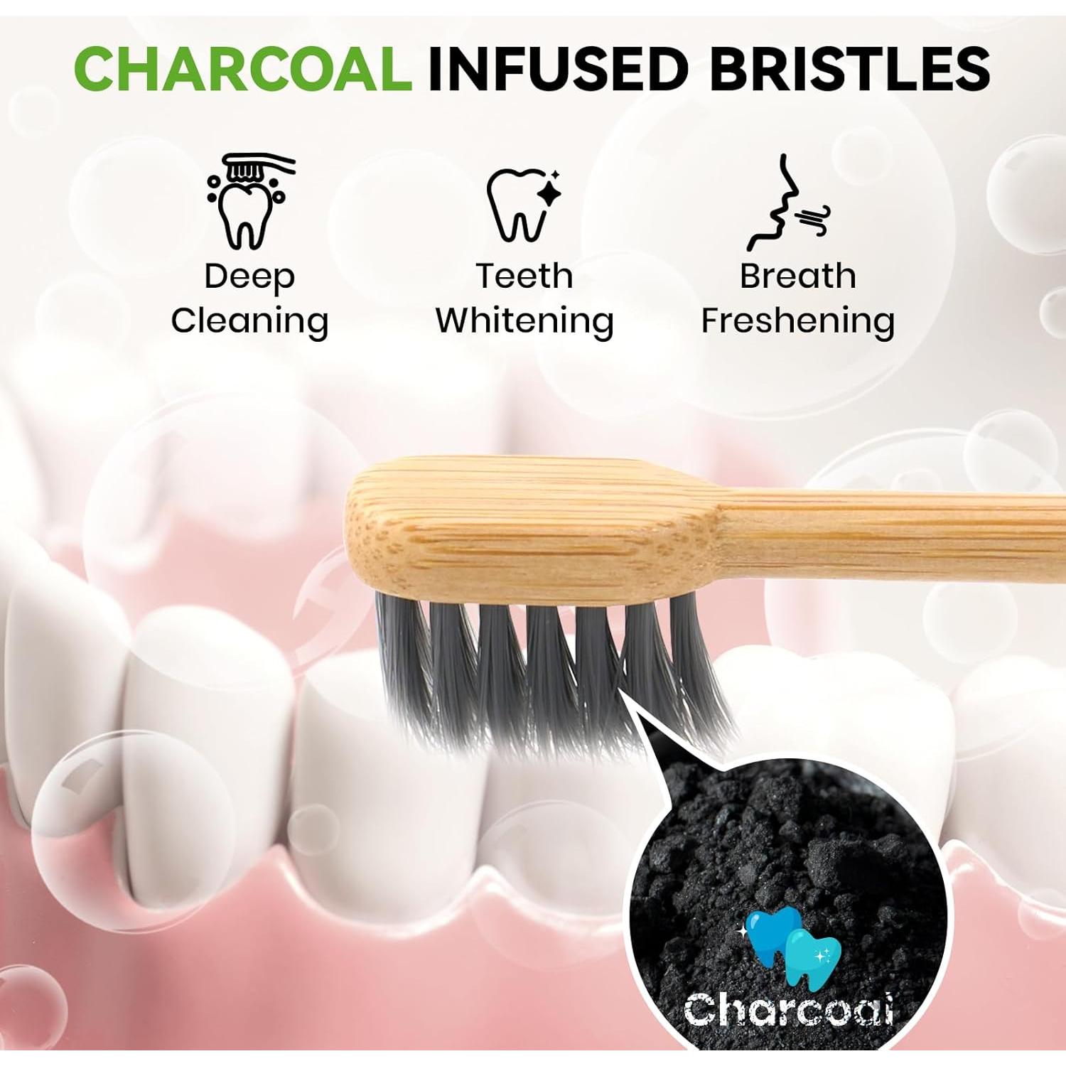 Cabezas de cepillo de dientes de bambú Ponpace Lumineux - Cerdas suaves con carbón