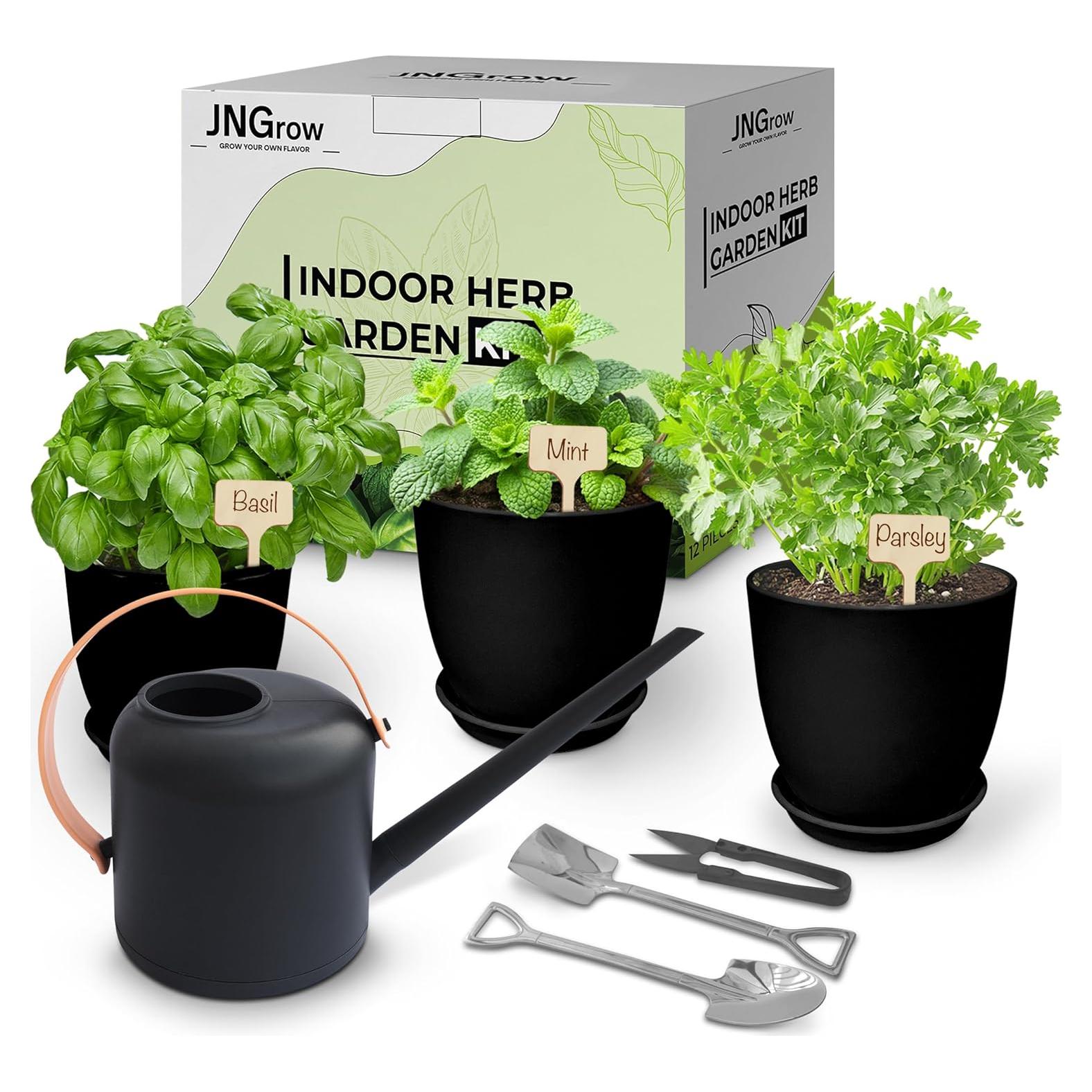 Kit de Jardín Interior JNGrow - Macetas Grandes y Regadera