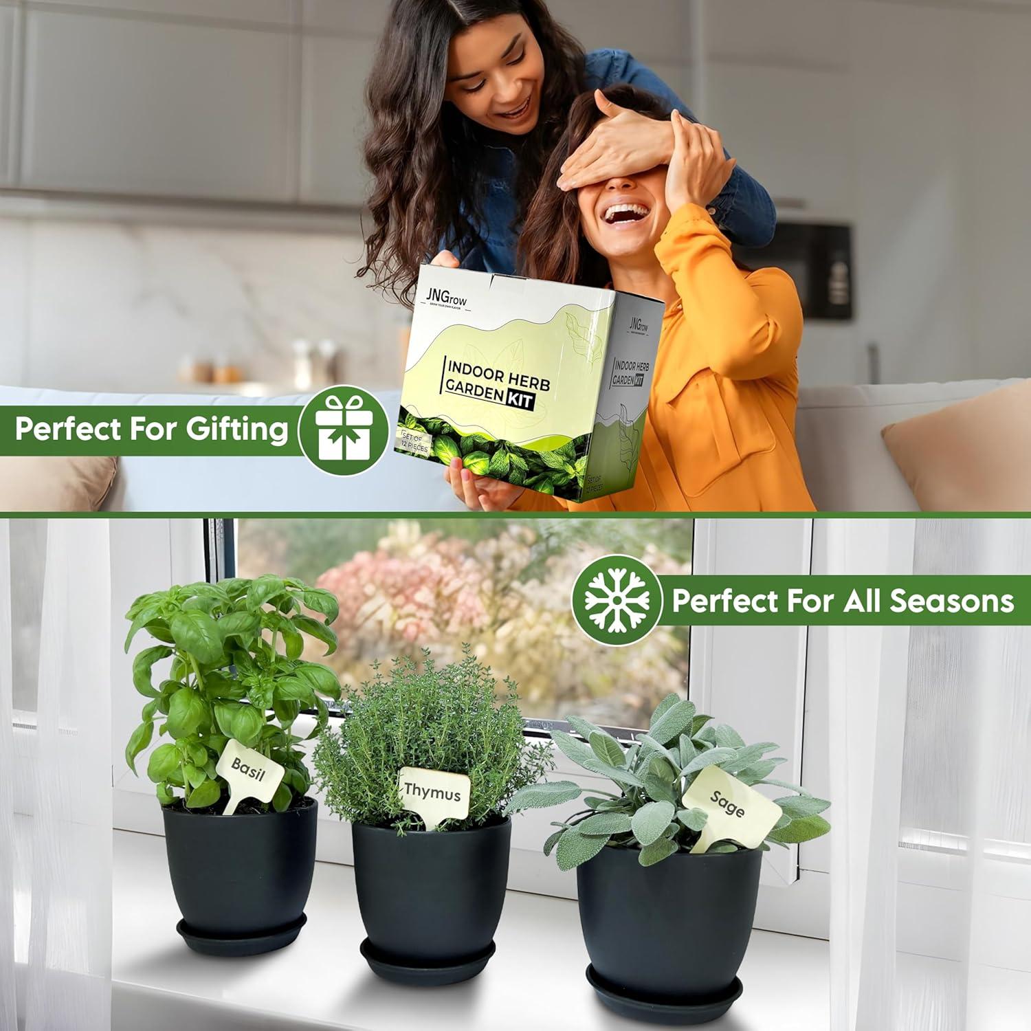 Kit de Jardín Interior JNGrow - Macetas Grandes y Regadera